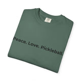 Peace. Love. Pickleball. T-Shirt | Minimalist Text Tennis Paddle Shirt