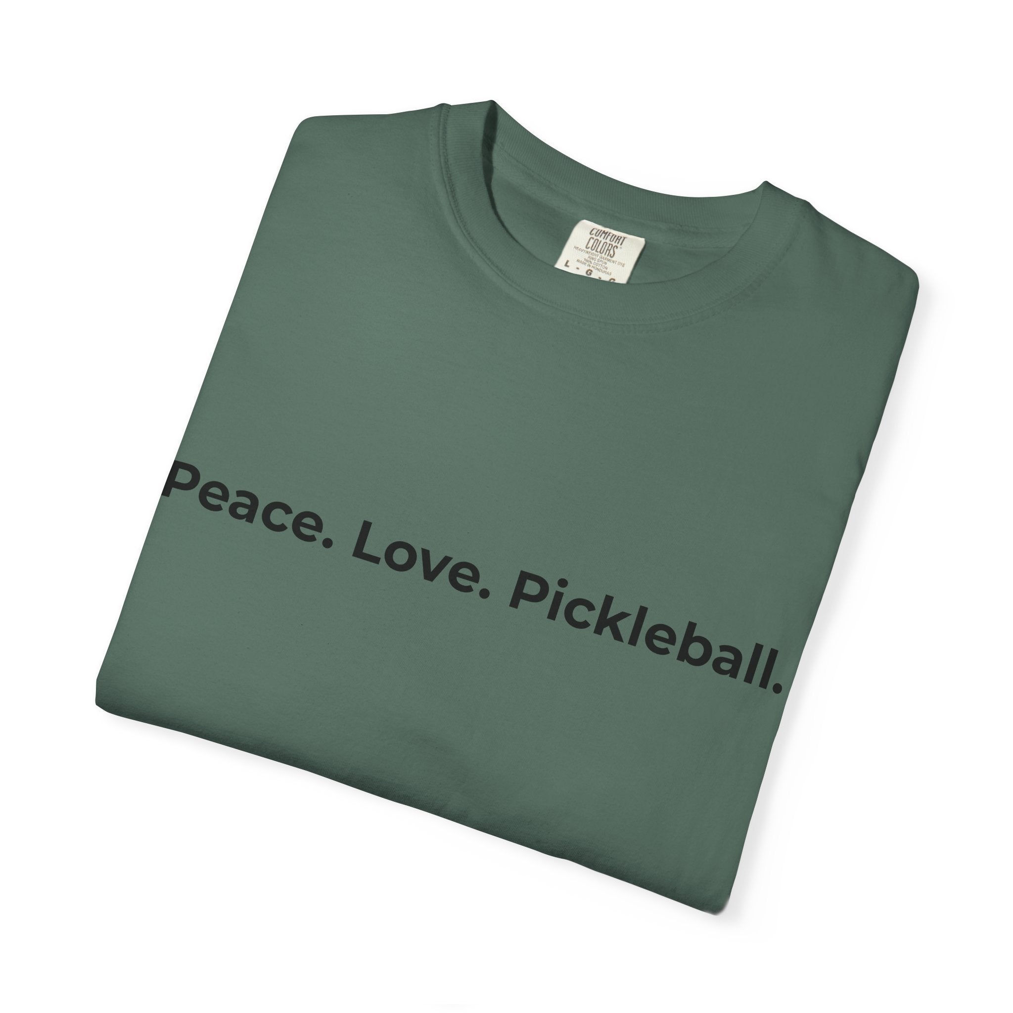 Peace. Love. Pickleball. T-Shirt | Minimalist Text Tennis Paddle Shirt