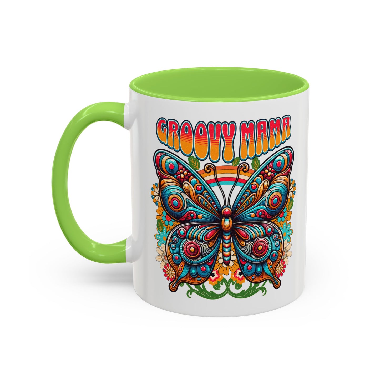 Groovy Mama Butterfly Mug | Retro Psychedelic Floral Design