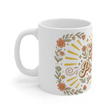 Cup of Positivity mug | Good Vibes Only floral sunburst design