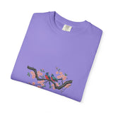 Birds on Cherry Blossom Branch T-Shirt | Japanese Floral Illustration
