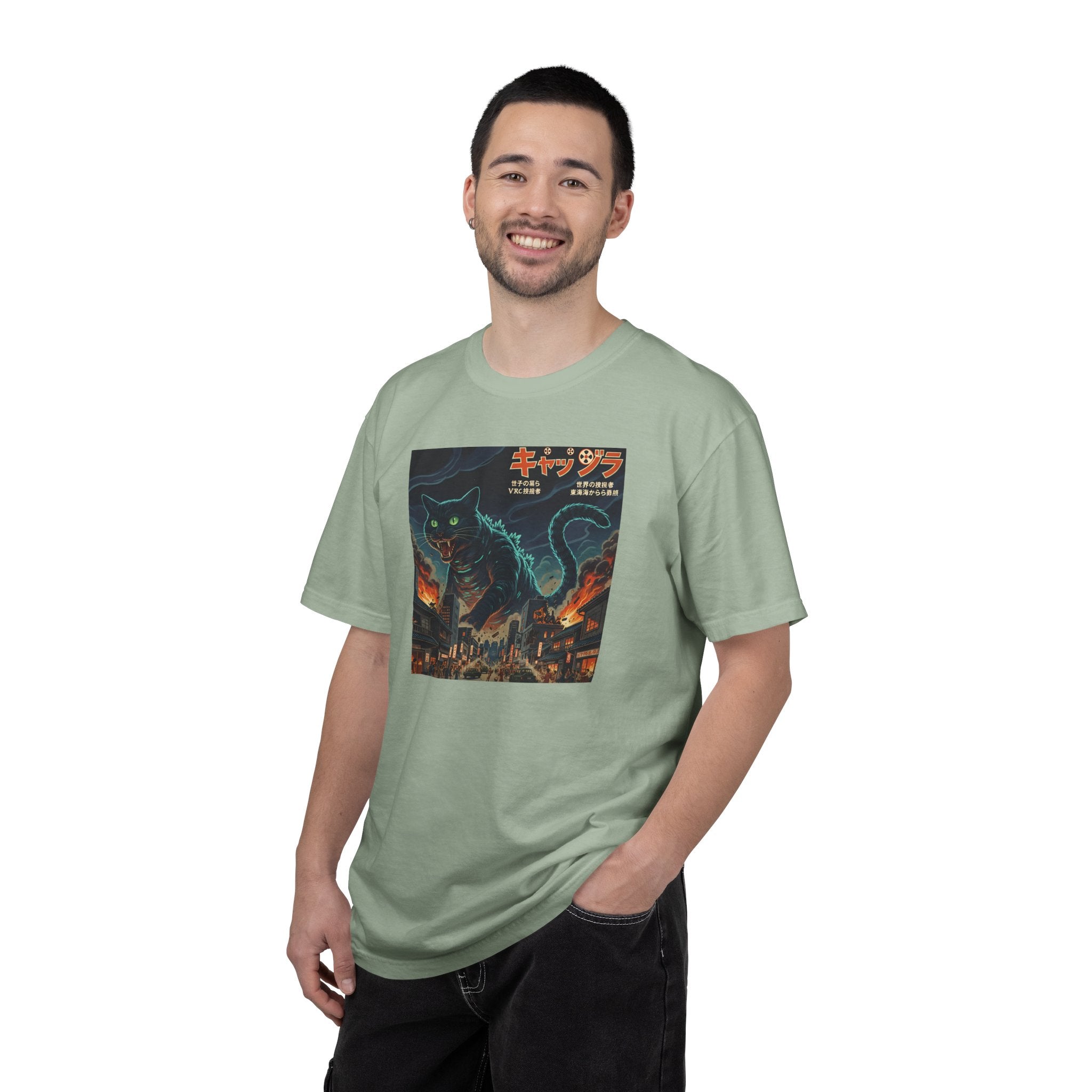 Giant Neon Cat Rampage T-Shirt | Retro City Kaiju Artwork