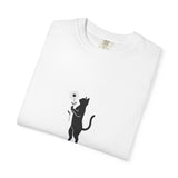 Black Cat Holding Flower T-Shirt | Minimal Cat Silhouette Tee