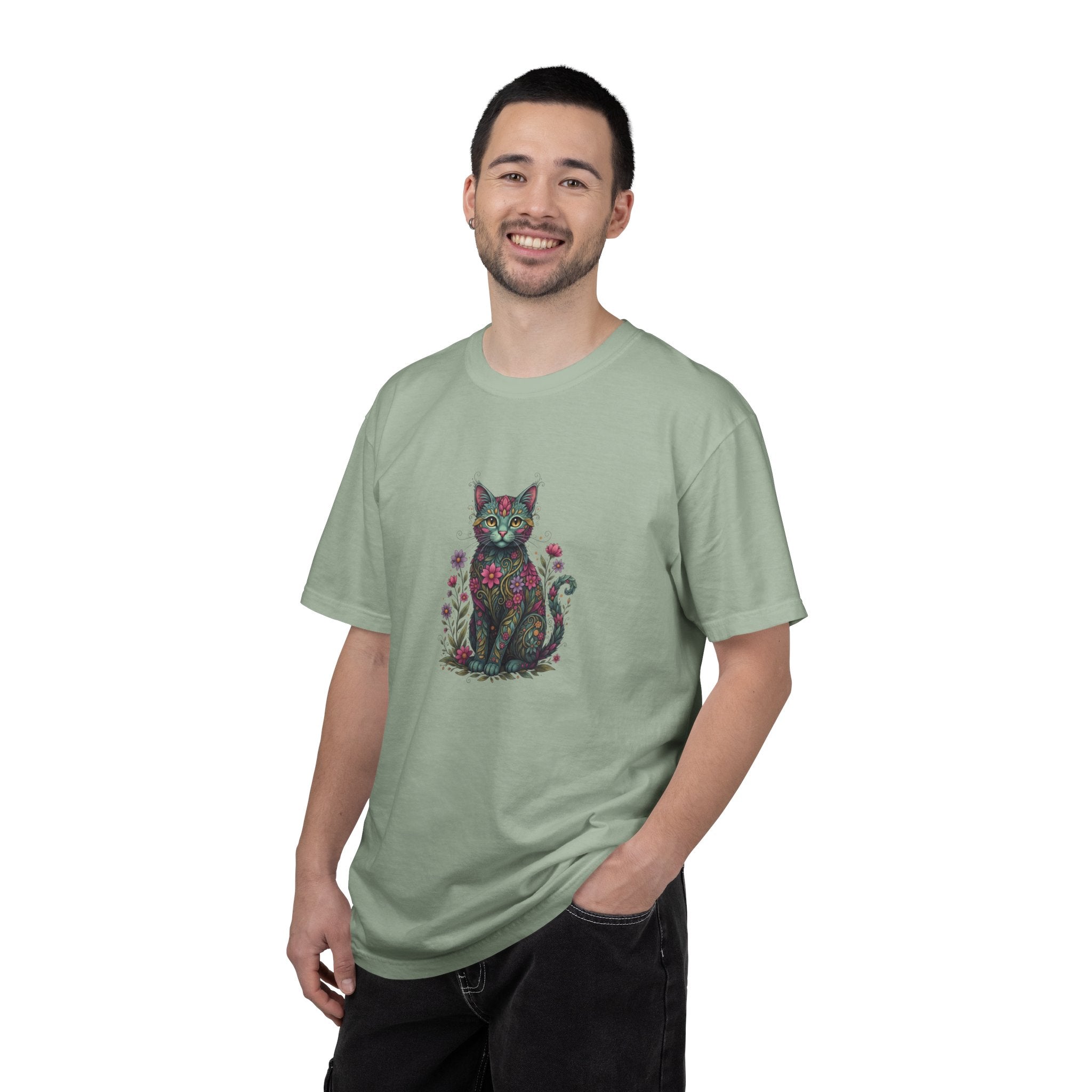 Floral Cat Illustration T-Shirt | Botanical Kitty Tee