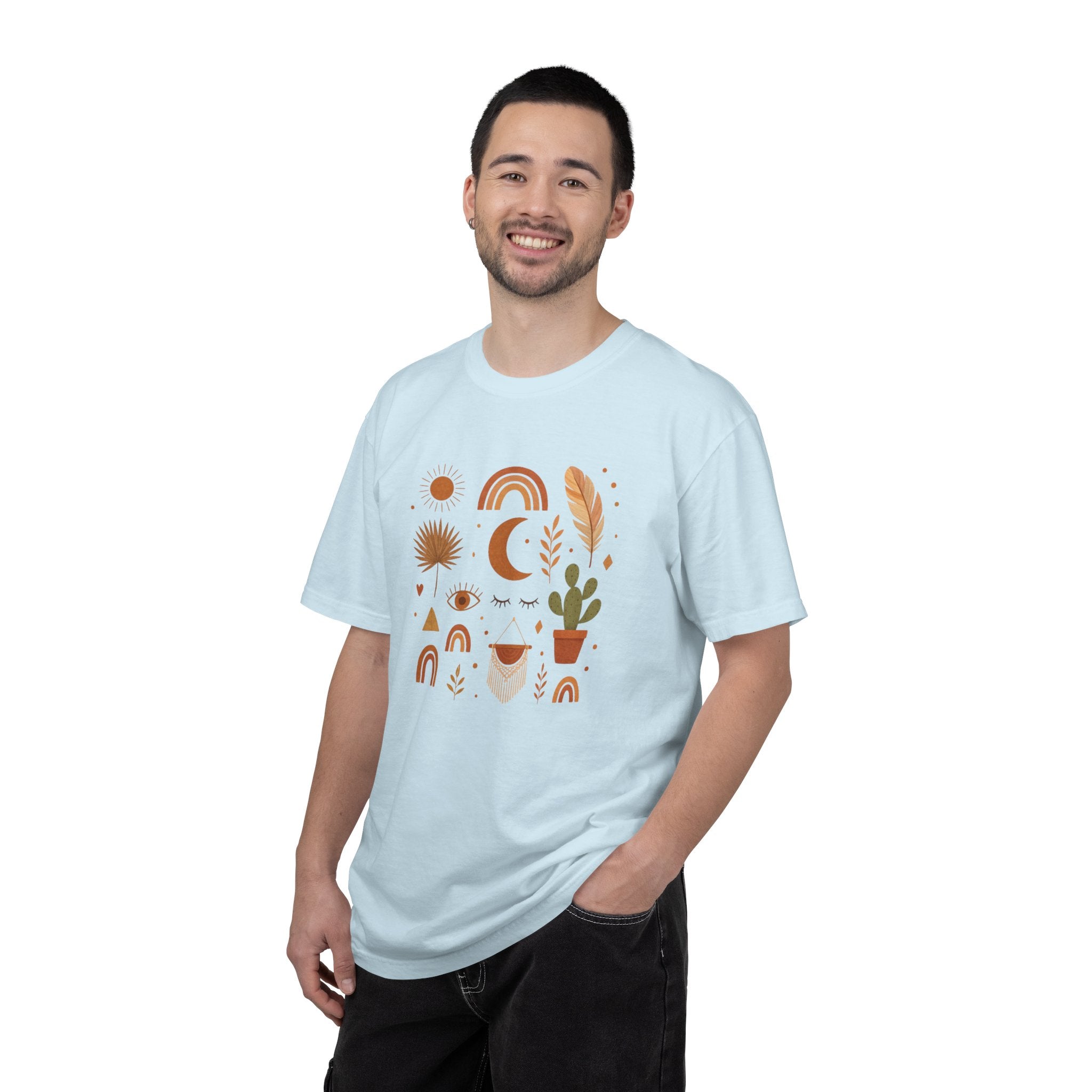 Boho Icons Mosaic T-Shirt | Crescent Moon Cactus Rainbows