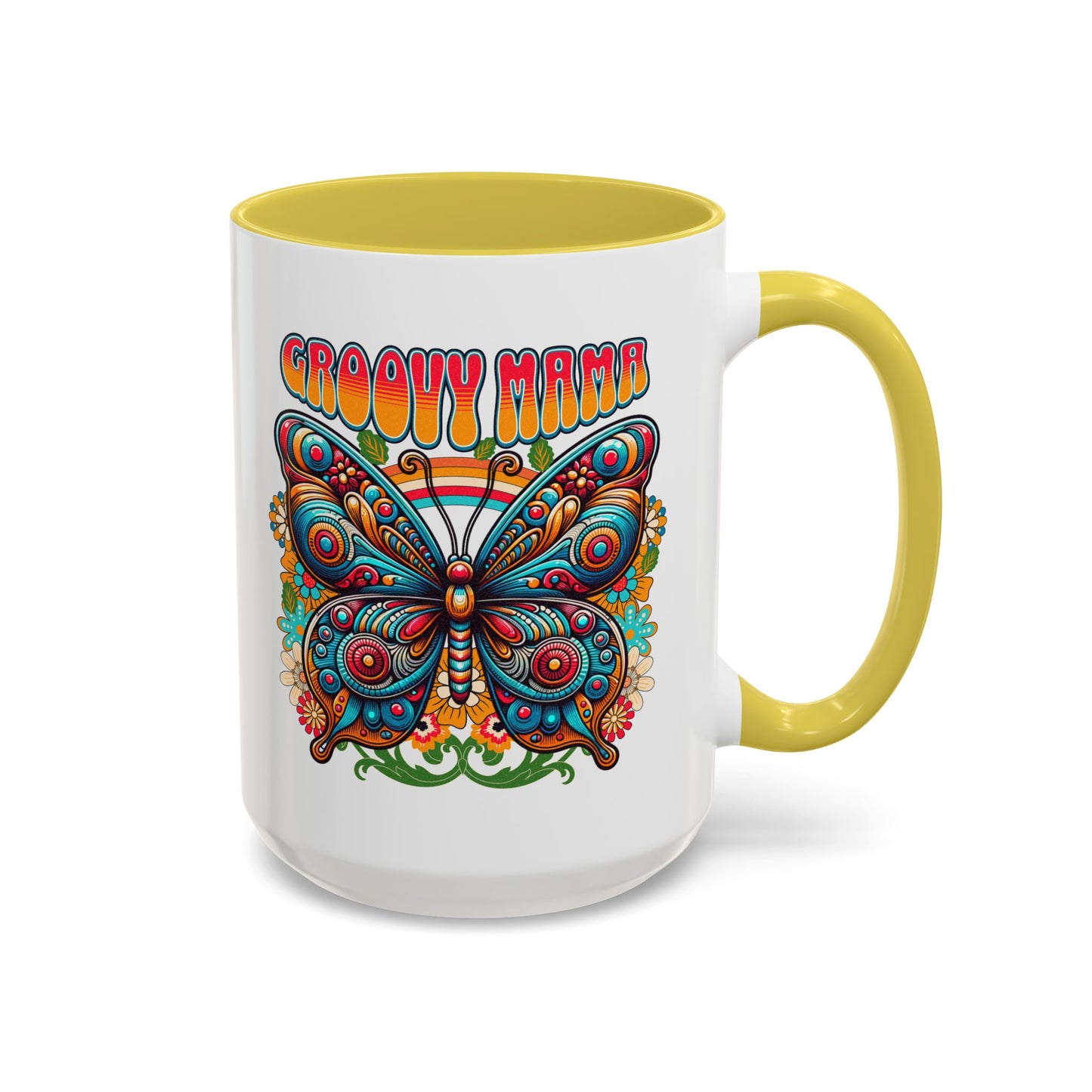 Groovy Mama Butterfly Mug | Retro Psychedelic Floral Design