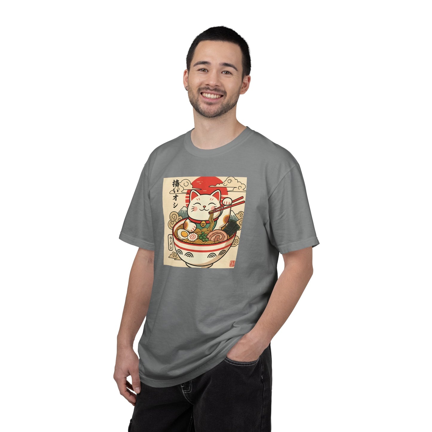 Maneki Neko Ramen Cat T-shirt | Lucky Cat Bowl Graphic Japanese Style