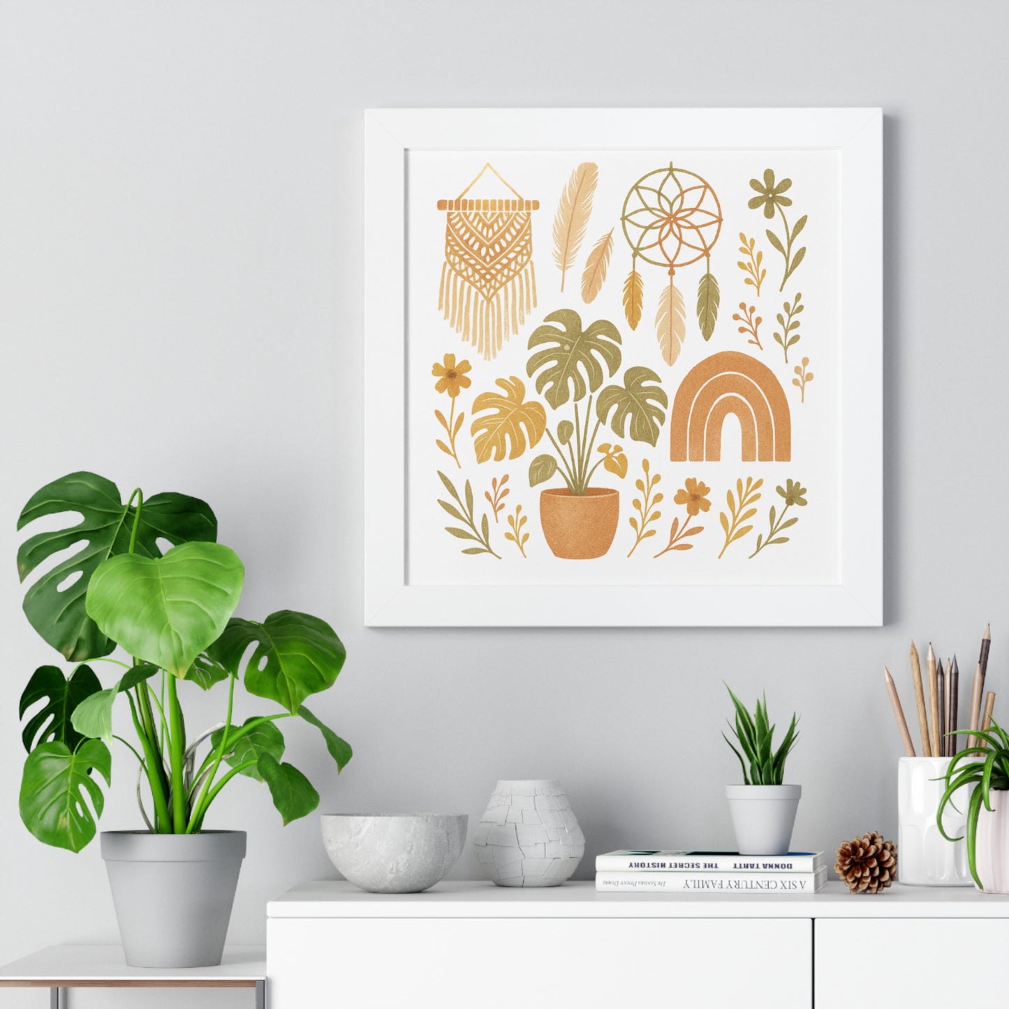 Boho Plant Wall Art Framed Horizontal Poster | Botanical Home Decor