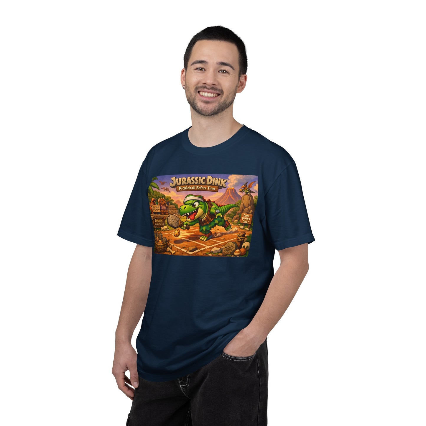 Jurassic Dink Pickleball Dinosaur Arcade Poster T-Shirt | Retro Video Game Shirt