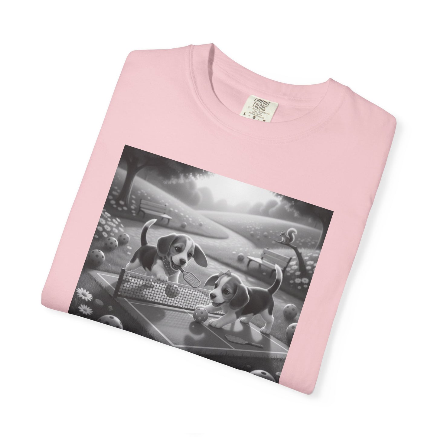 Pickleball Beagle Puppies T-shirt | Monochrome Dog Art