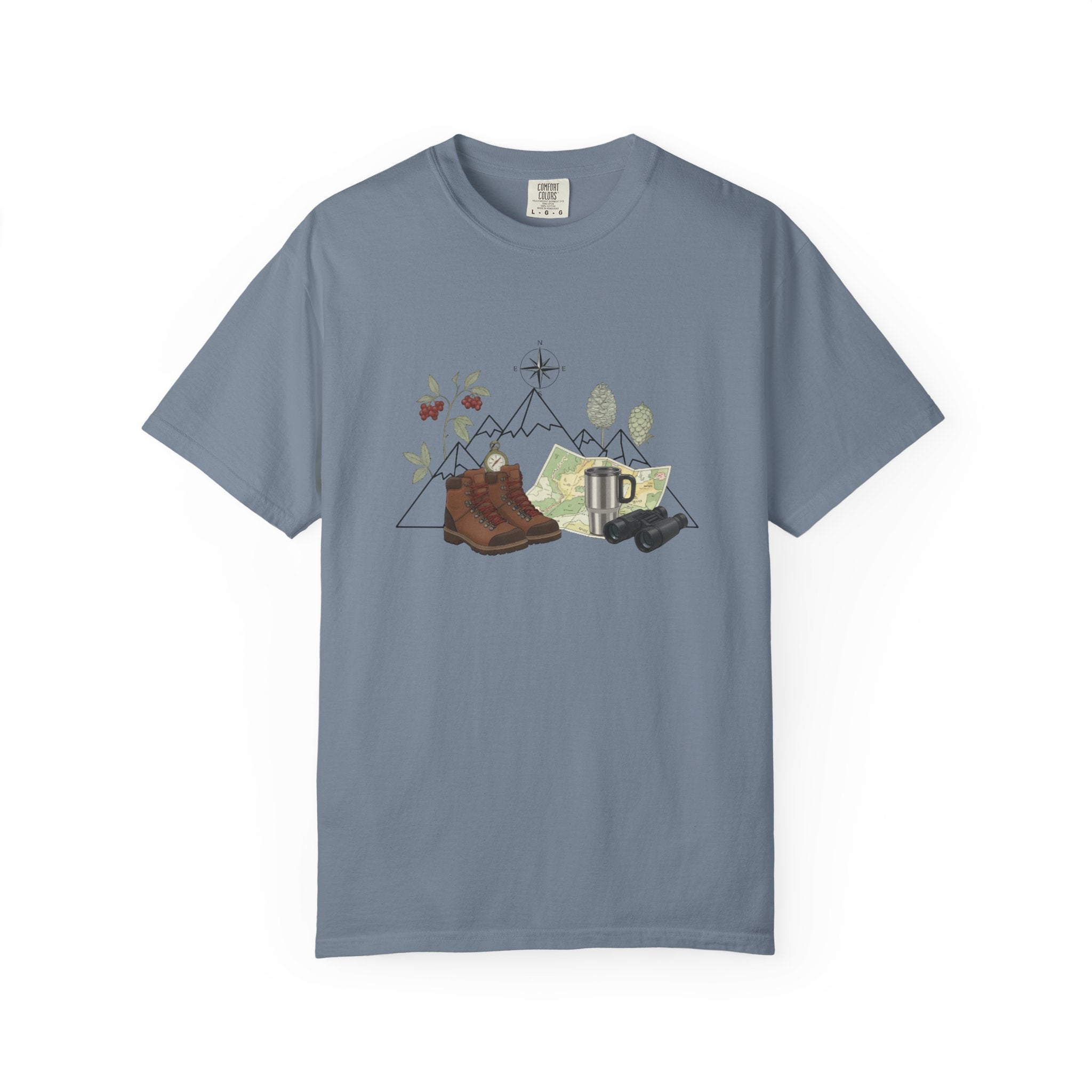Camping Mountain Outdoors Graphic T-shirt | Hiking Boots Trees Flowers