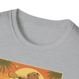 Capybara Ace Pickleball Player T-Shirt | Retro Tropical Court Design