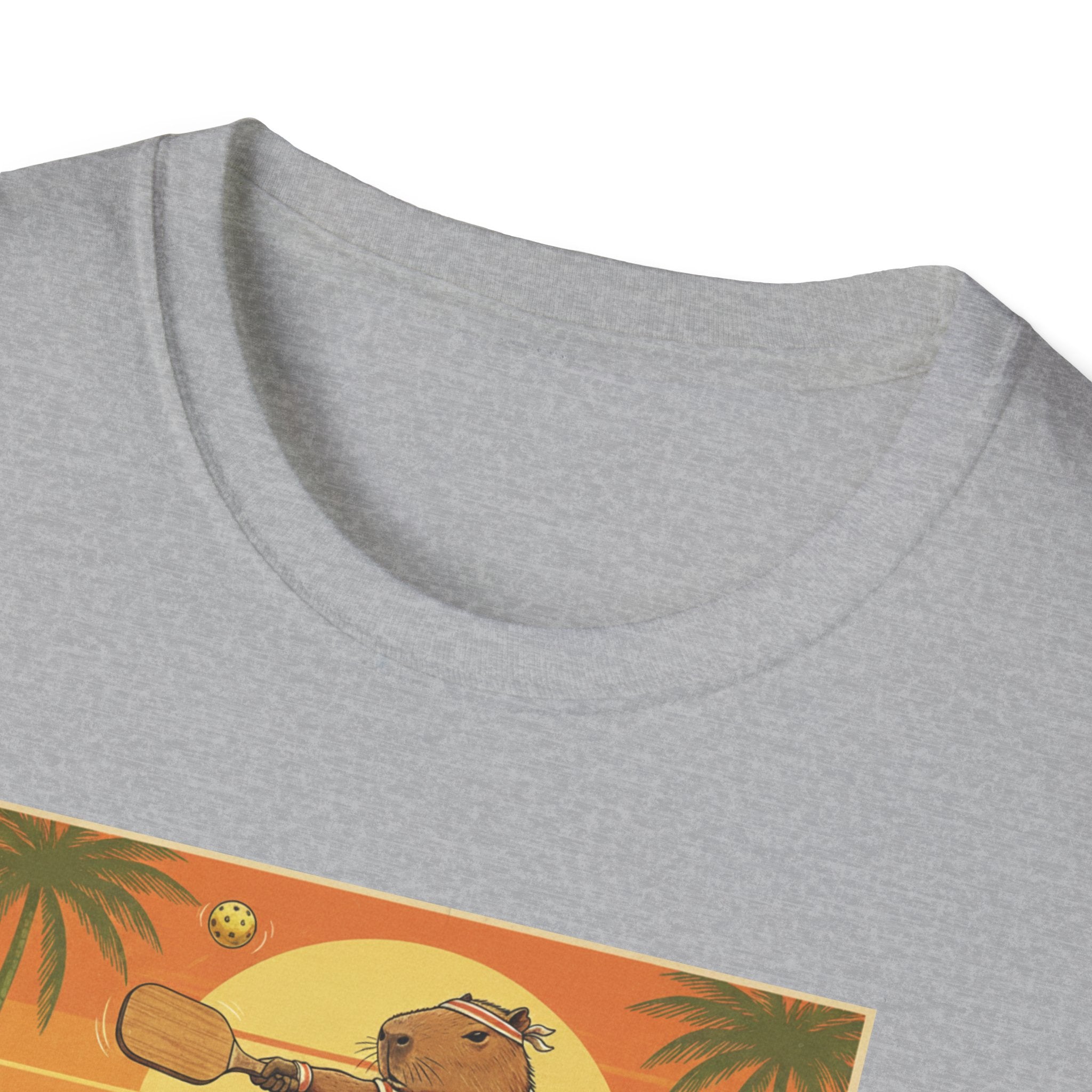 Capybara Ace Pickleball Player T-Shirt | Retro Tropical Court Design