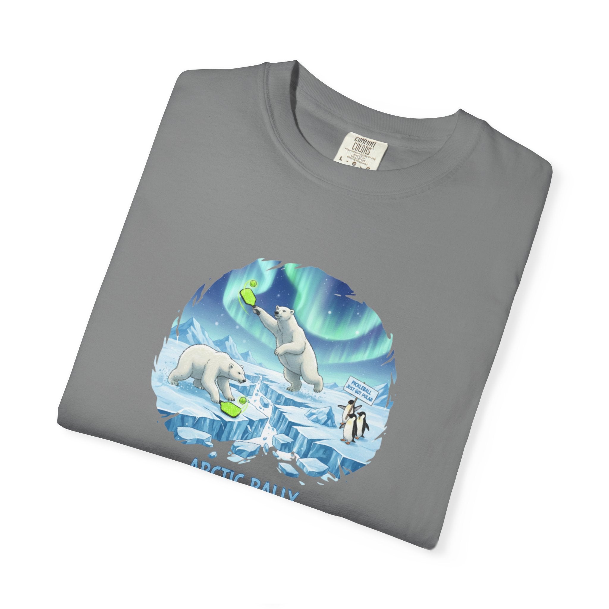 Arctic Rally Polar Bears Playing Pickleball T-Shirt | Northern Lights Illustration