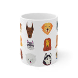 Dog Breed Faces Mug | Cute Cartoon Puppy Pattern 11oz