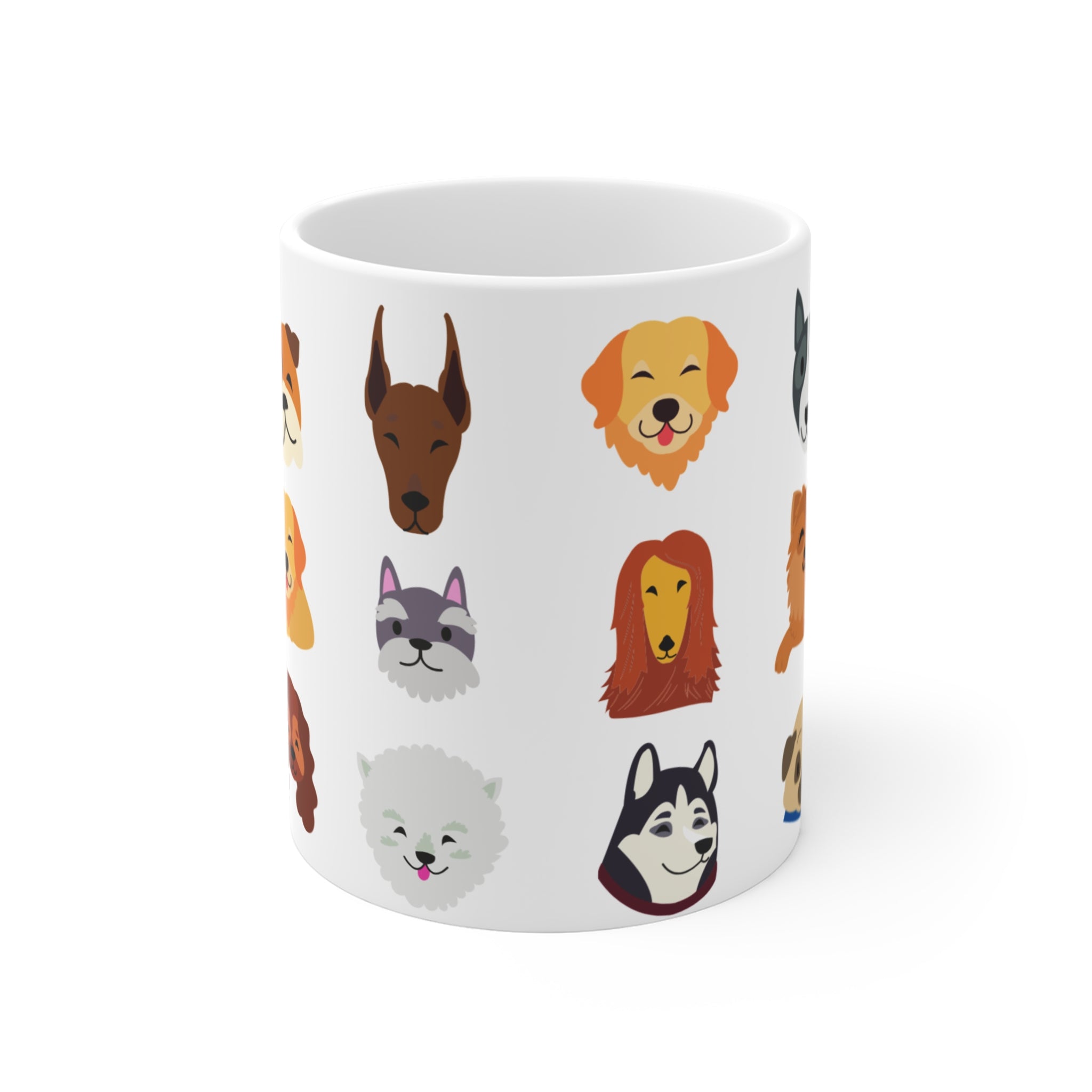 Dog Breed Faces Mug | Cute Cartoon Puppy Pattern 11oz
