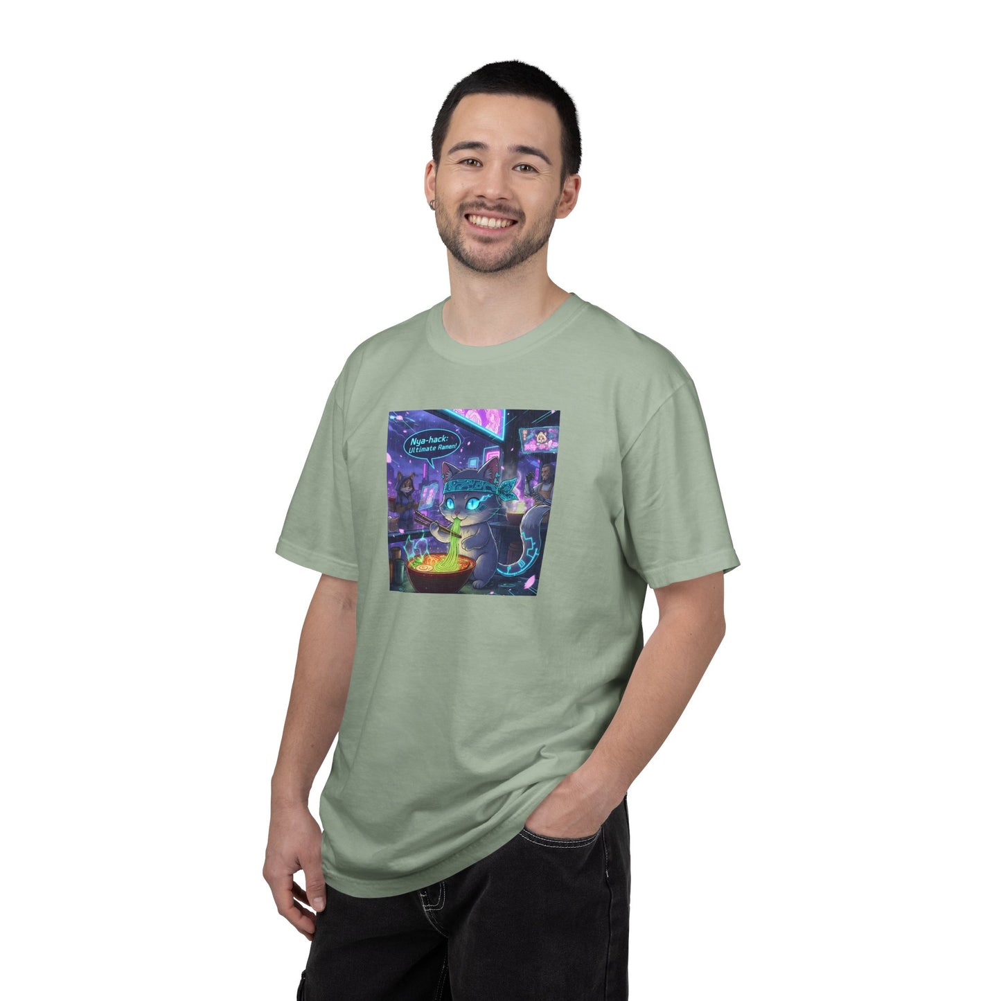Cyberpunk Cat T-shirt | Neon Magic Potion Street Scene
