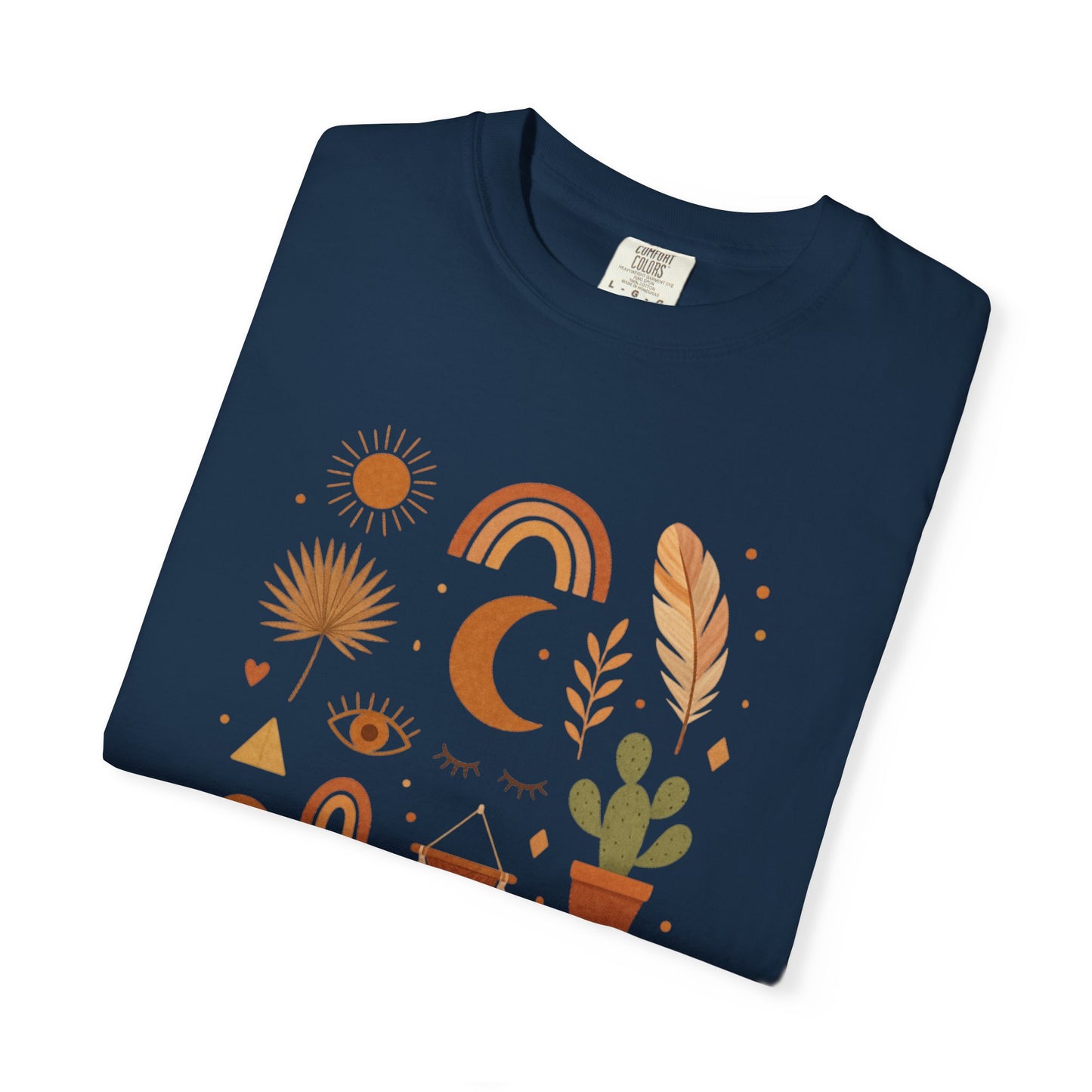 Boho Icons Mosaic T-Shirt | Crescent Moon Cactus Rainbows
