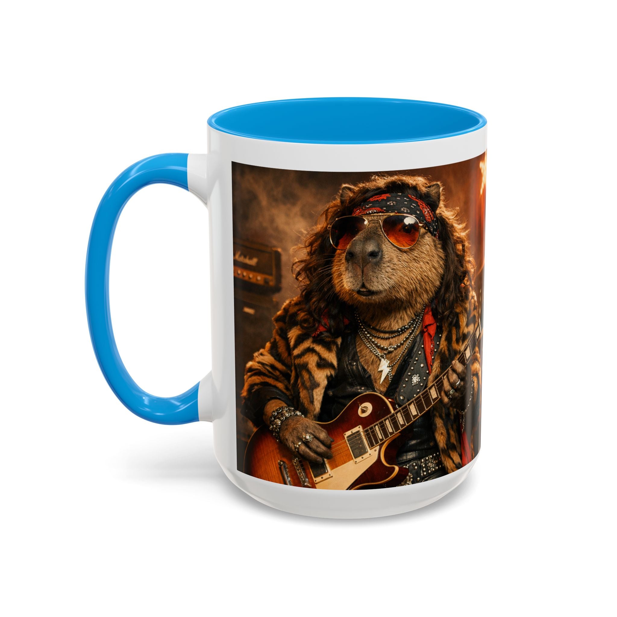 Rockstar Capybara with Guitar Mug | Color Accent Coffee Cup 11oz 15oz