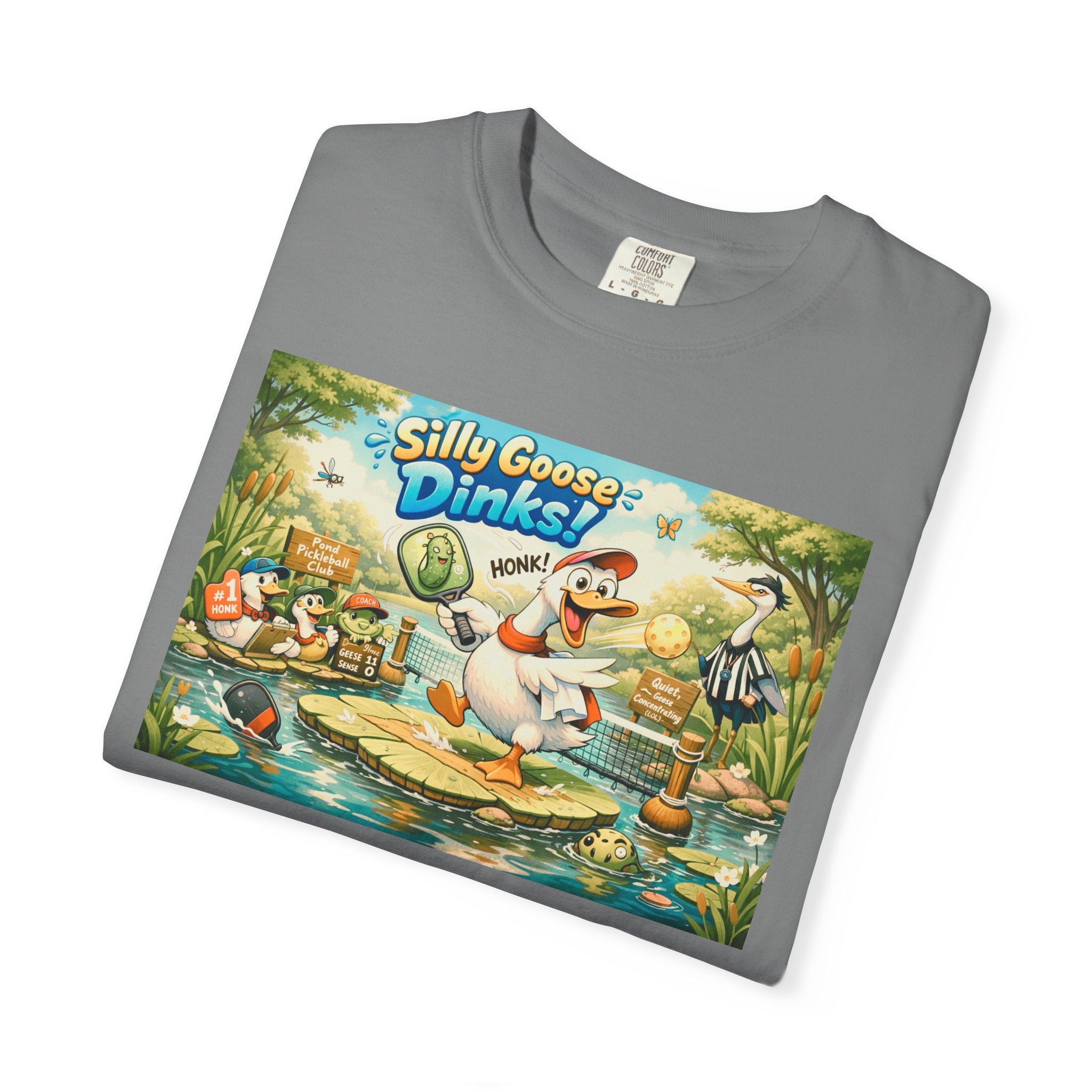 Silly Goose Dinks Cartoon Goose T-Shirt | Vintage Picnic Pond Illustration
