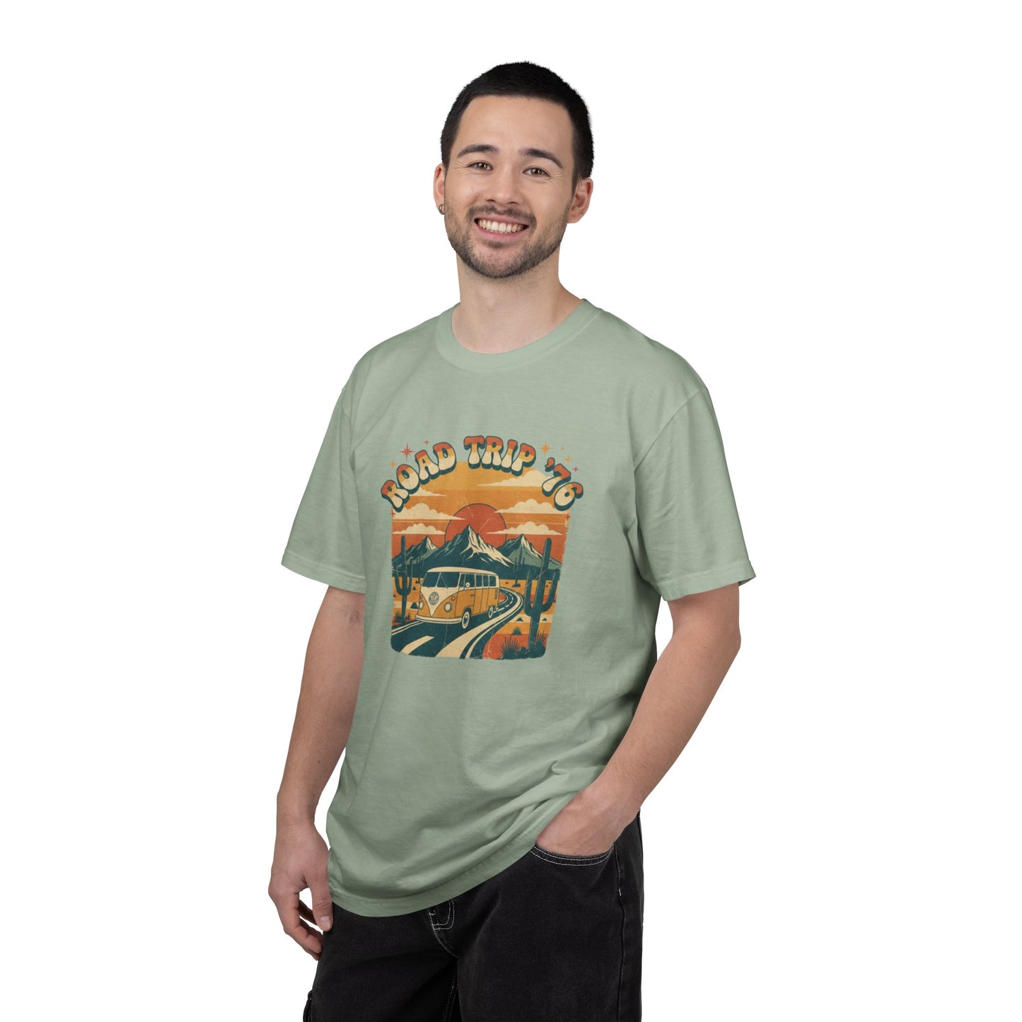 Road Trip '76 T-shirt | Vintage Camper Van Sunset Graphic