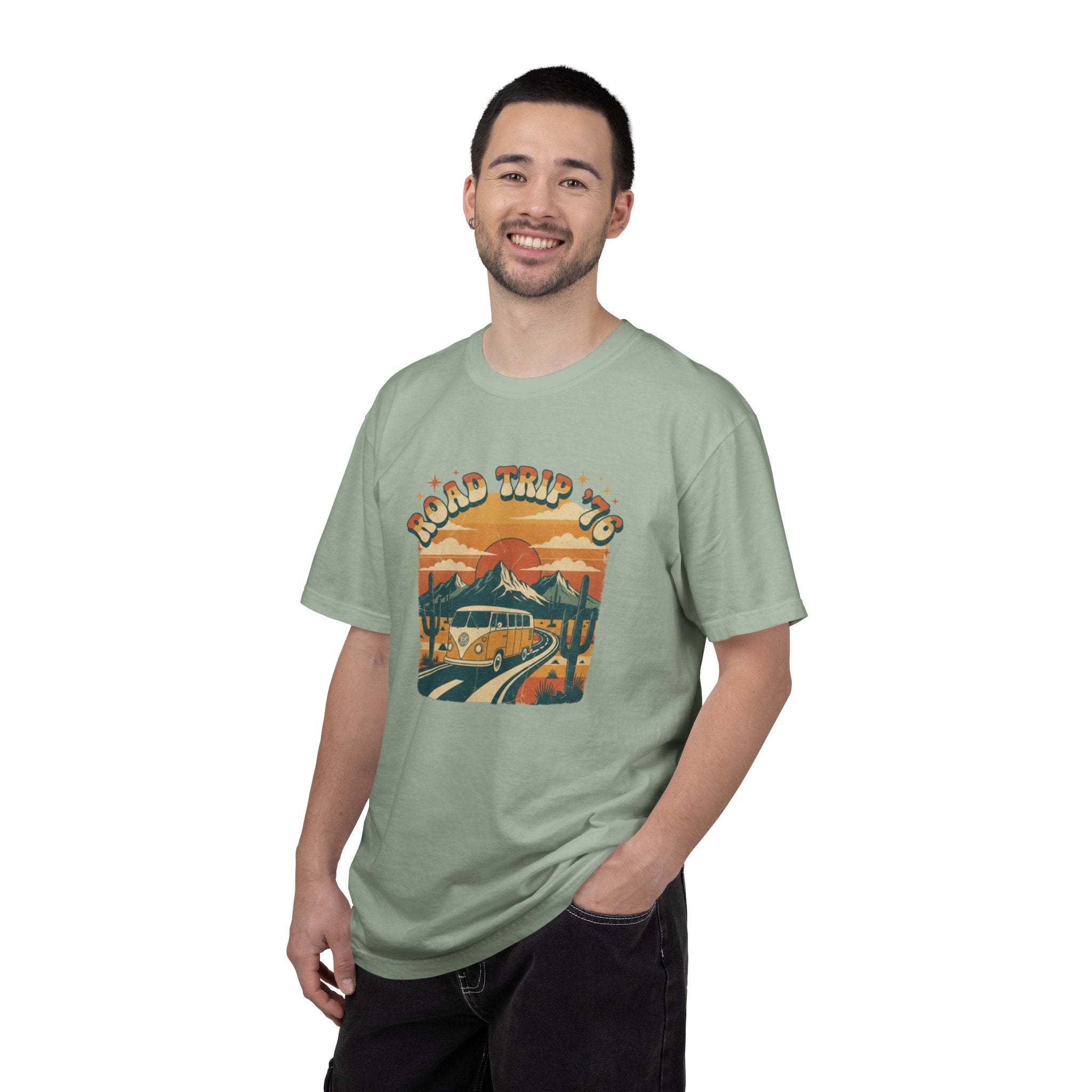 Road Trip '76 T-shirt | Vintage Camper Van Sunset Graphic