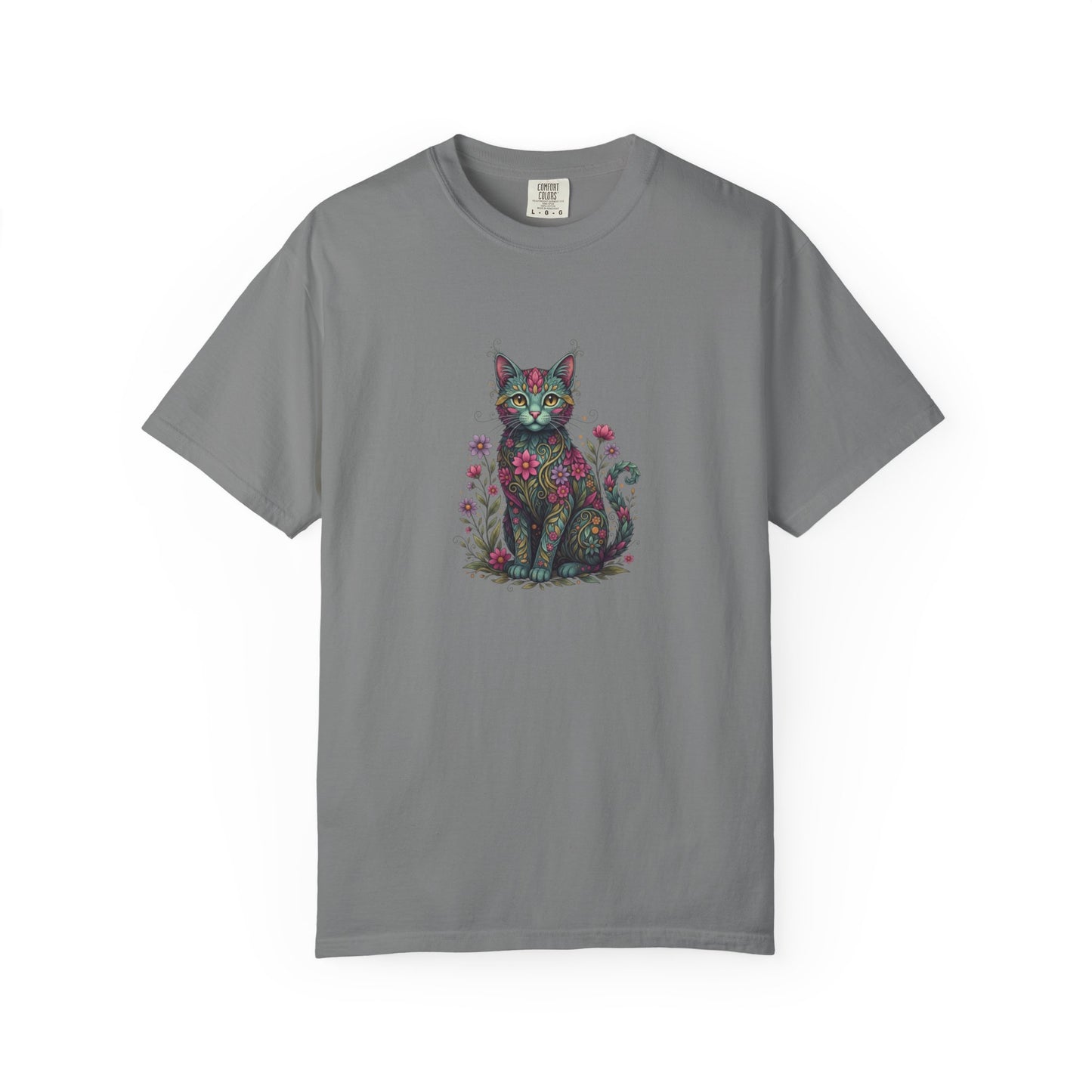 Floral Cat Illustration T-Shirt | Botanical Kitty Tee