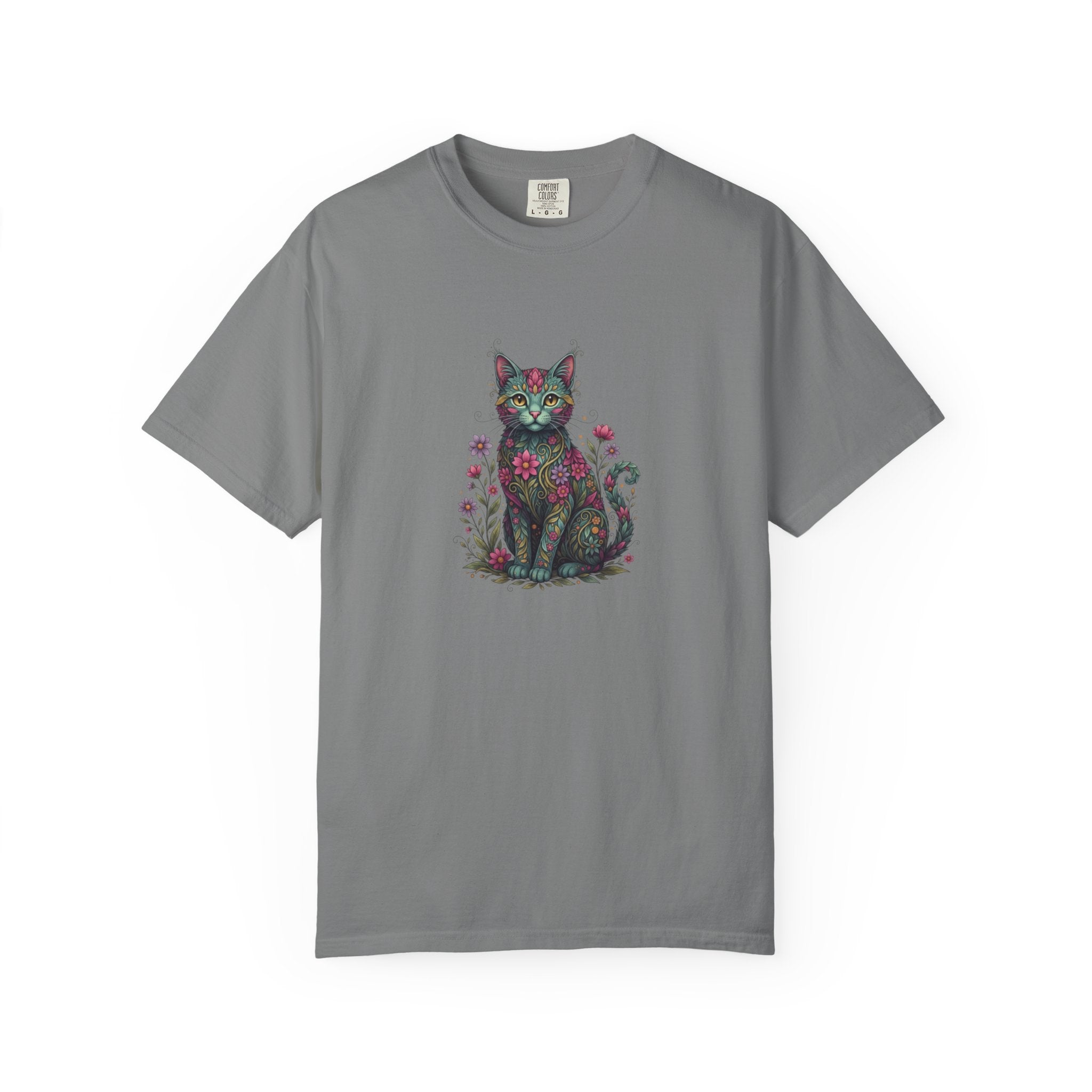 Floral Cat Illustration T-Shirt | Botanical Kitty Tee