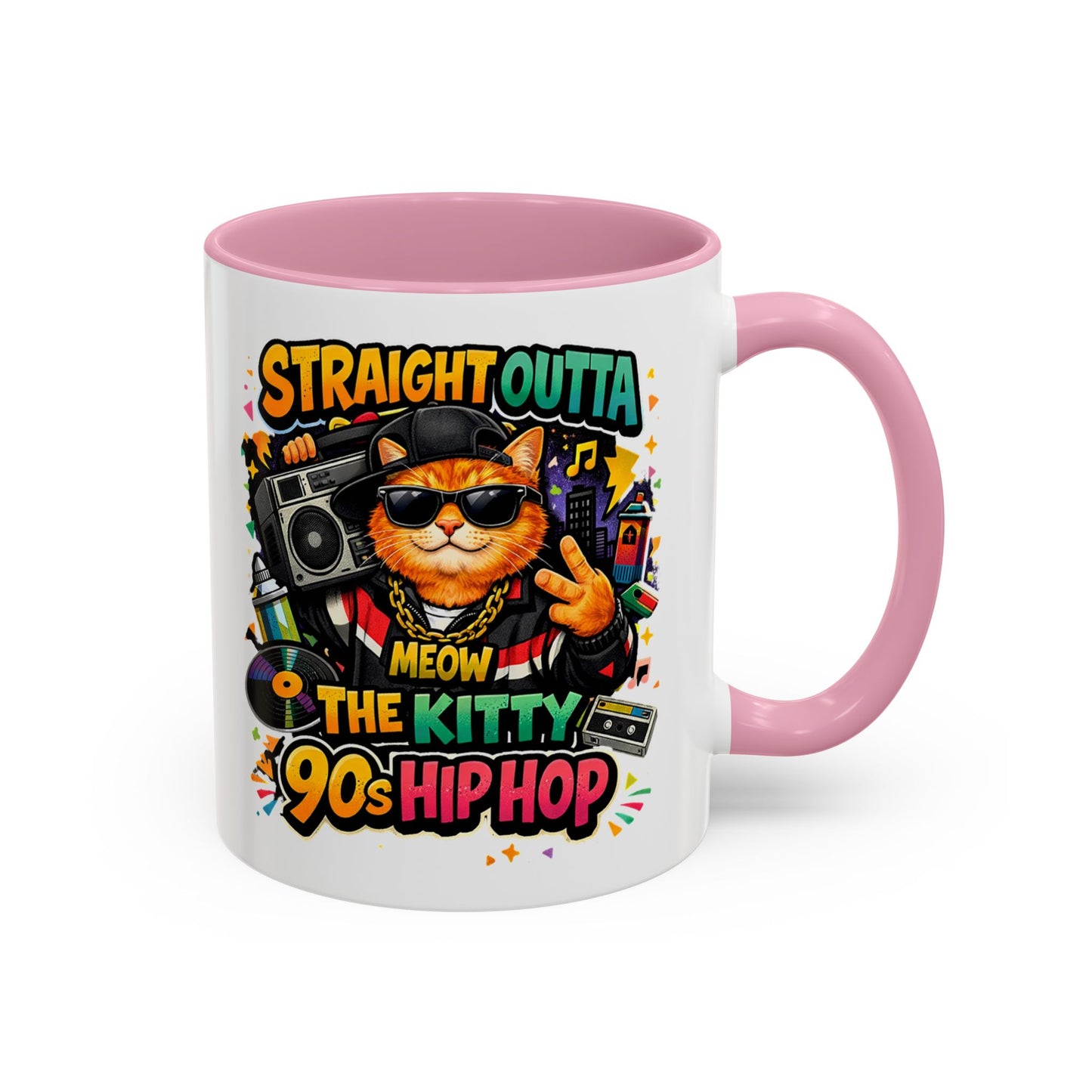 Straight Outta Meow The Kitty 90s Hip Hop Mug | Color Accent