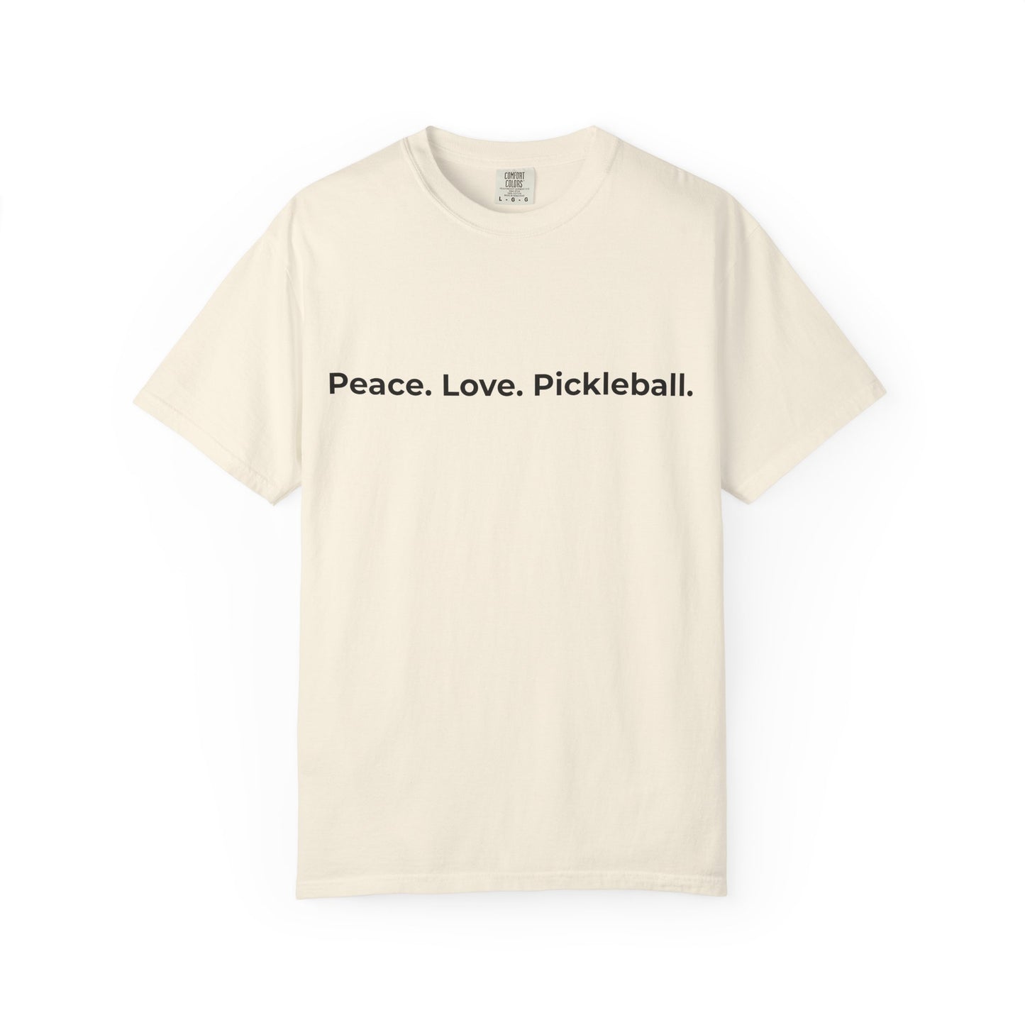 Peace. Love. Pickleball. T-Shirt | Minimalist Text Tennis Paddle Shirt