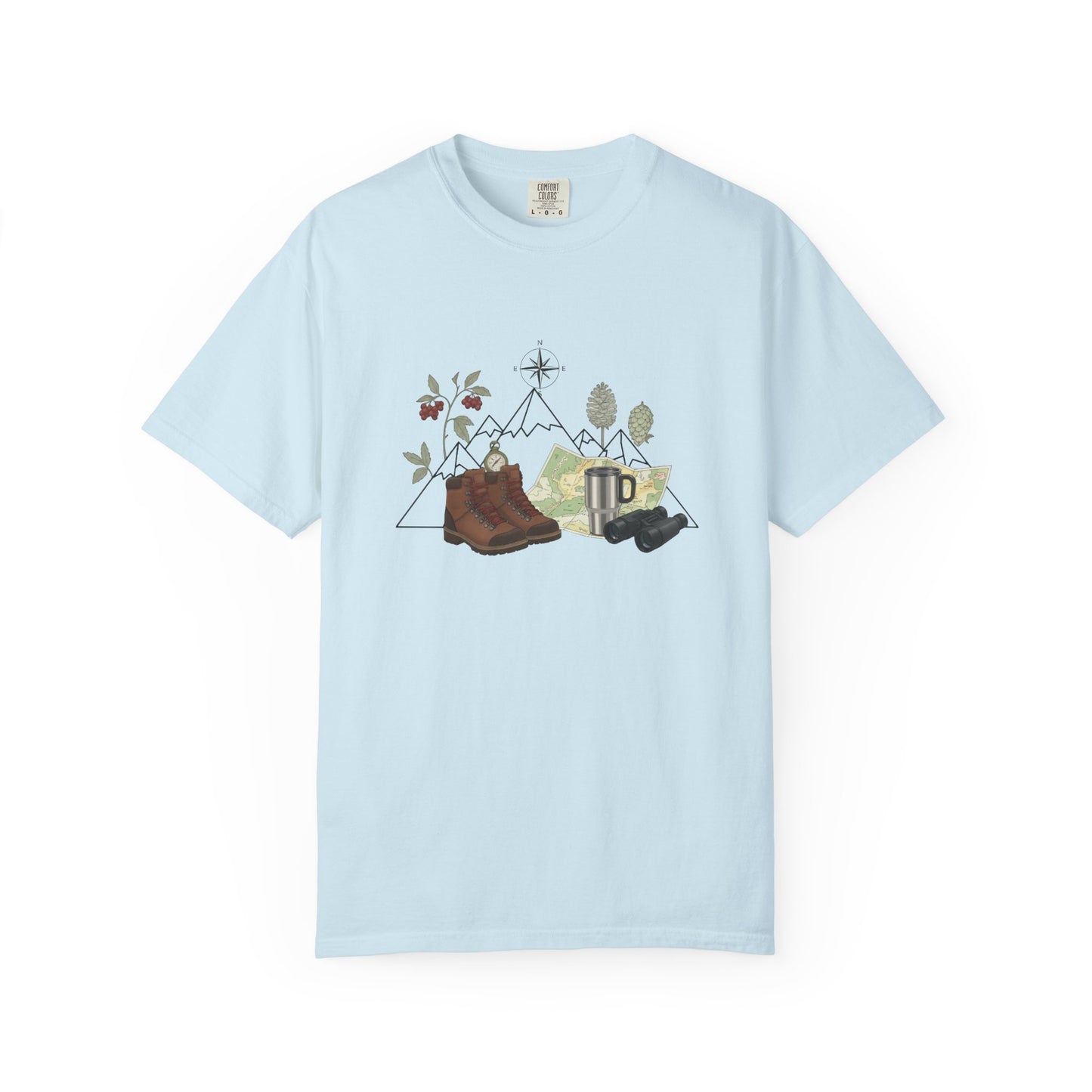 Camping Mountain Outdoors Graphic T-shirt | Hiking Boots Trees Flowers