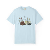 Camping Mountain Outdoors Graphic T-shirt | Hiking Boots Trees Flowers