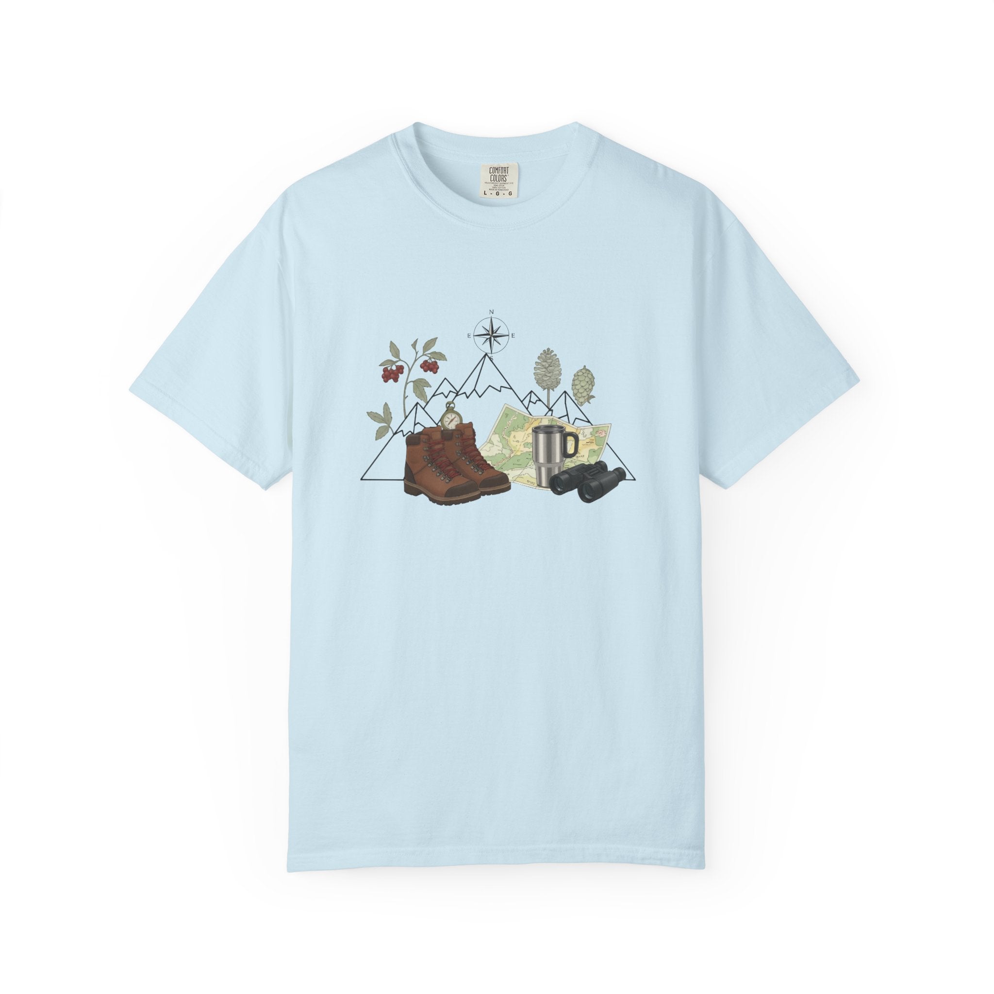 Camping Mountain Outdoors Graphic T-shirt | Hiking Boots Trees Flowers