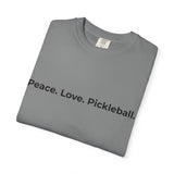 Peace. Love. Pickleball. T-Shirt | Minimalist Text Tennis Paddle Shirt