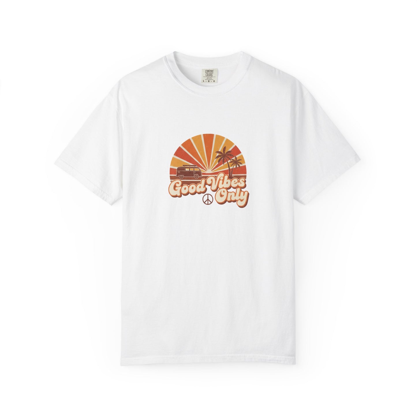 Good Vibes Only T-shirt | Retro Sunset Palm Peace Sign