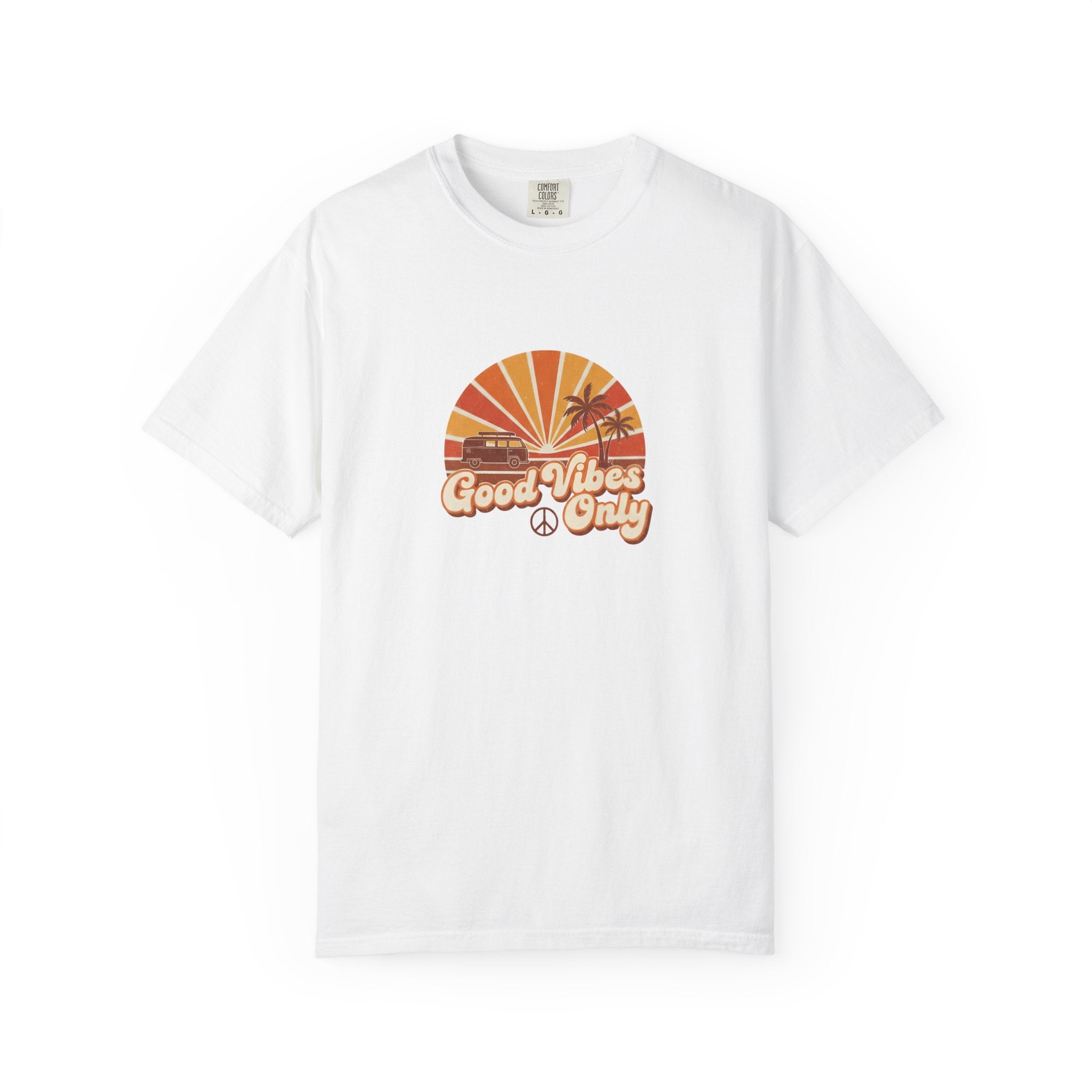 Good Vibes Only T-shirt | Retro Sunset Palm Peace Sign