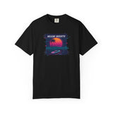 Miami Nights Sunset Palm T-shirt | Retro Vaporwave Beach Scene