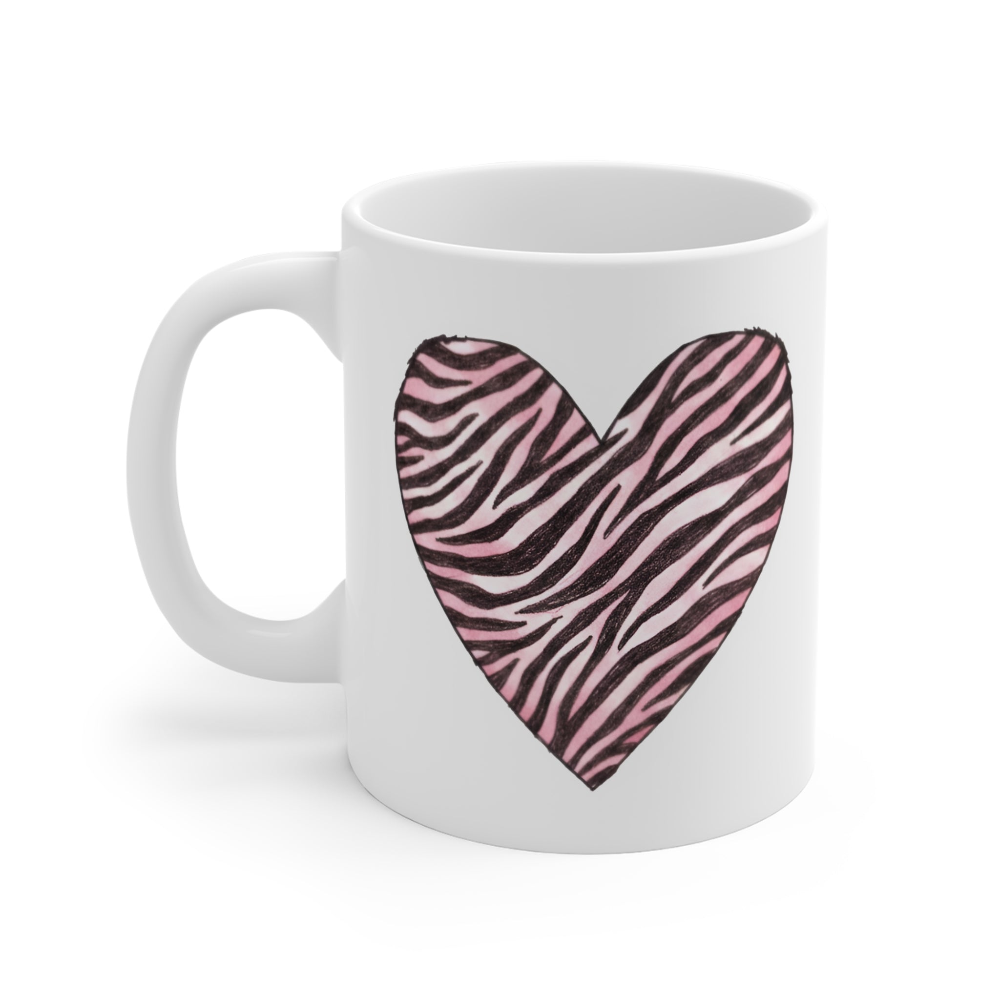 Pink Zebra Heart Mug | Animal Print Heart Coffee Cup