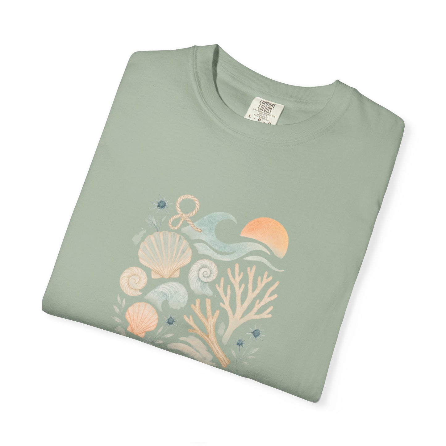 Coastal Seashells and Coral T-Shirt | Beach Wave Sunset Art