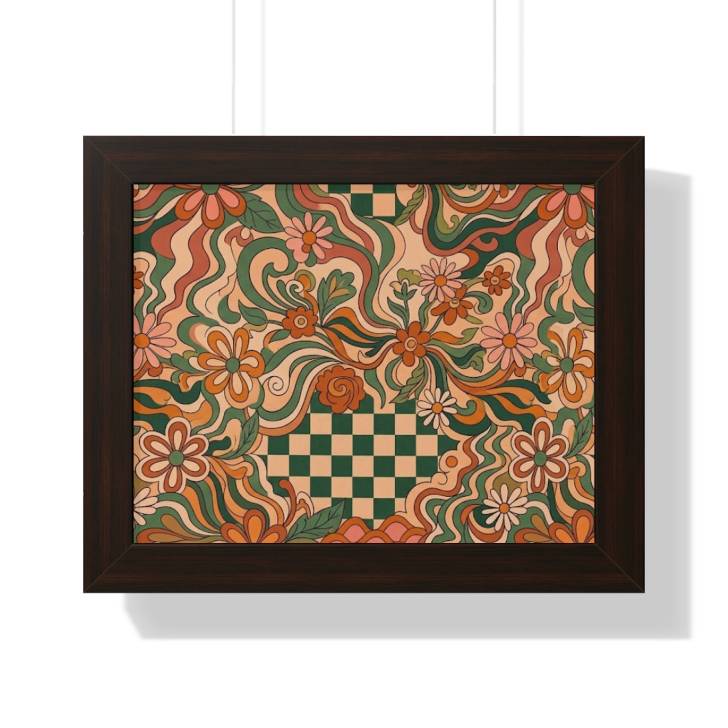 Retro Floral Checkerboard Poster