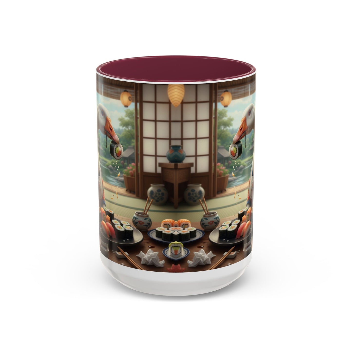 Goose with Sushi Mug | Japanese Tea Room Illustration