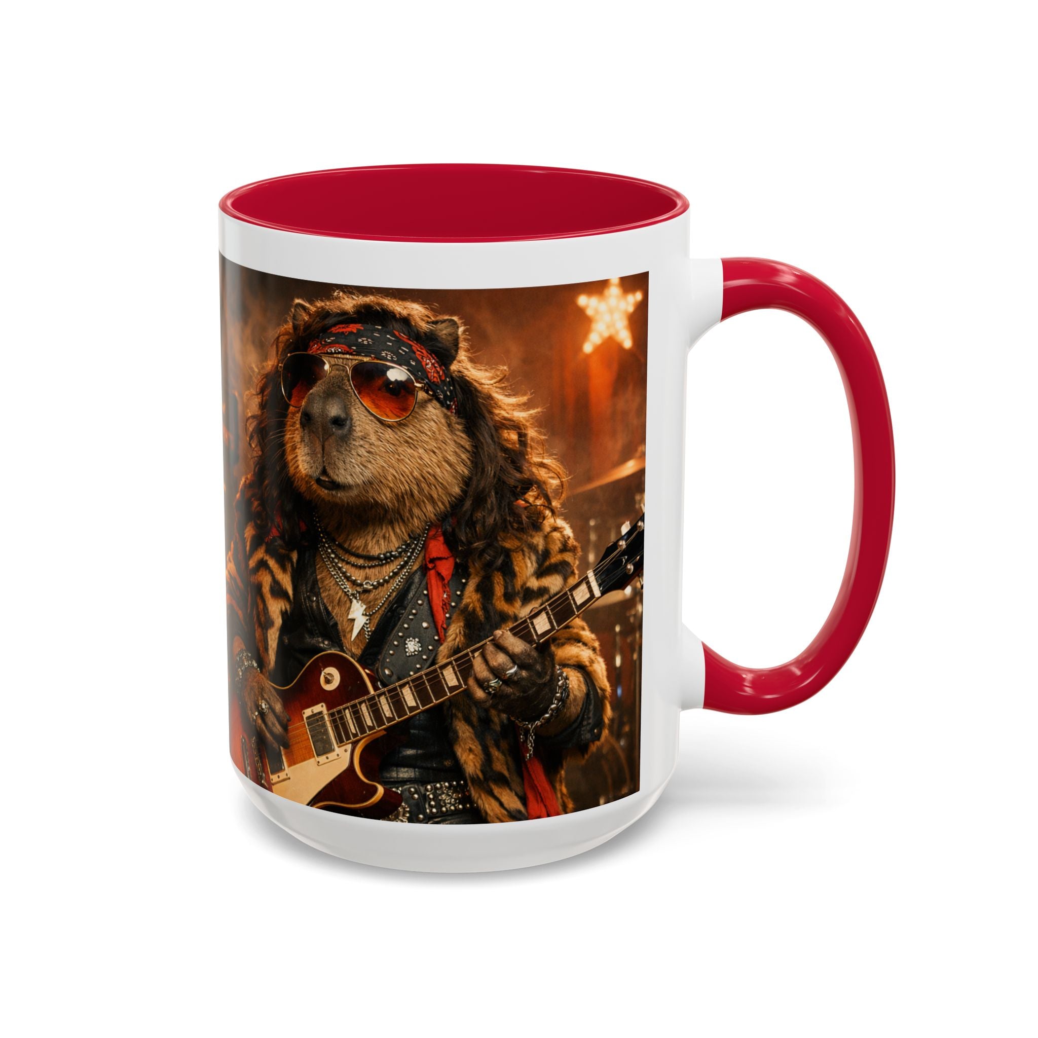 Rockstar Capybara with Guitar Mug | Color Accent Coffee Cup 11oz 15oz