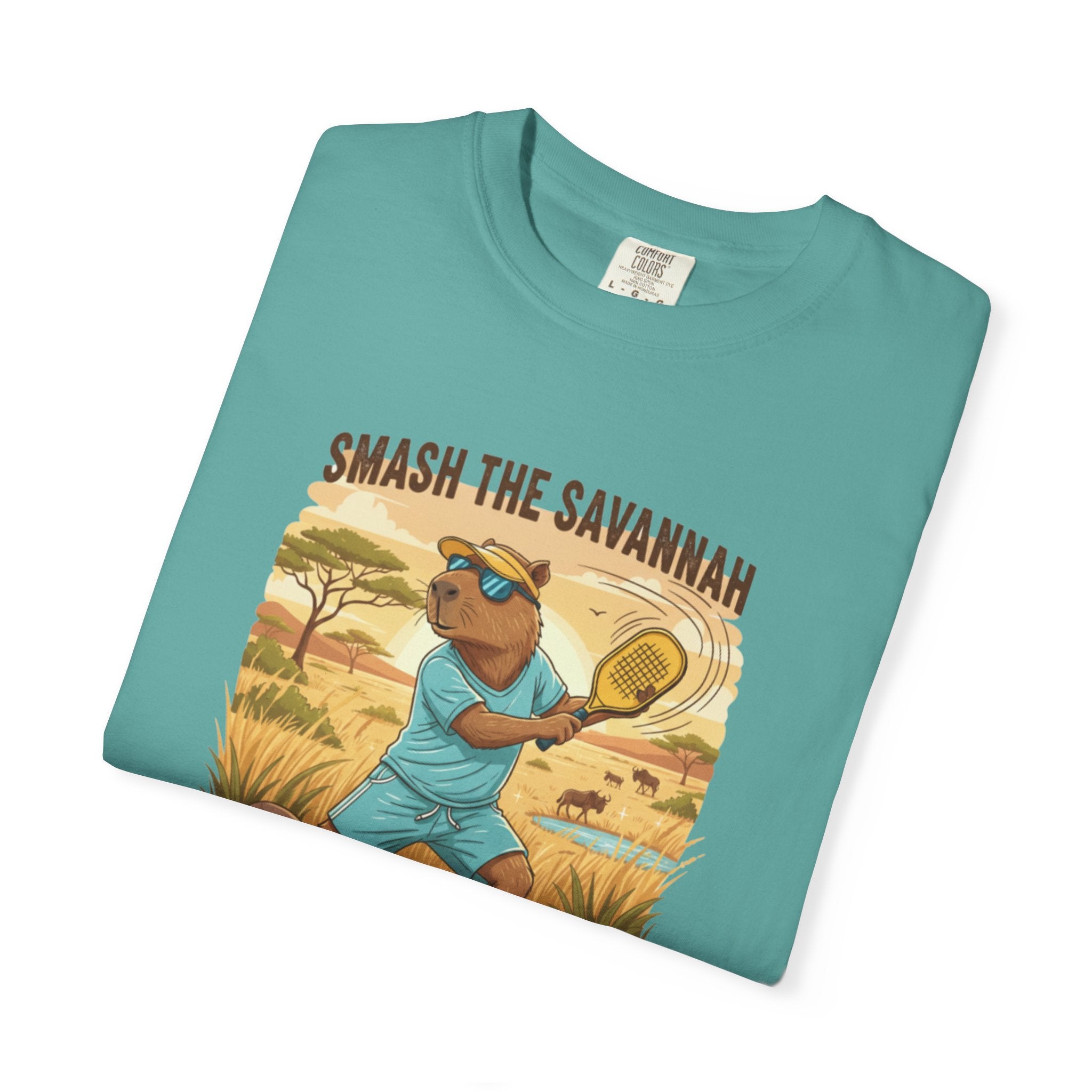 Smash the Savannah Capybara Pickleballer T-Shirt | Animal Sports Graphic Tee