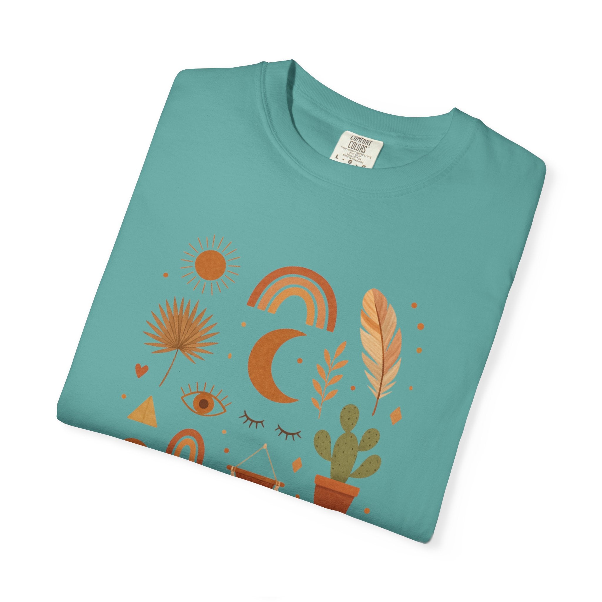 Boho Icons Mosaic T-Shirt | Crescent Moon Cactus Rainbows