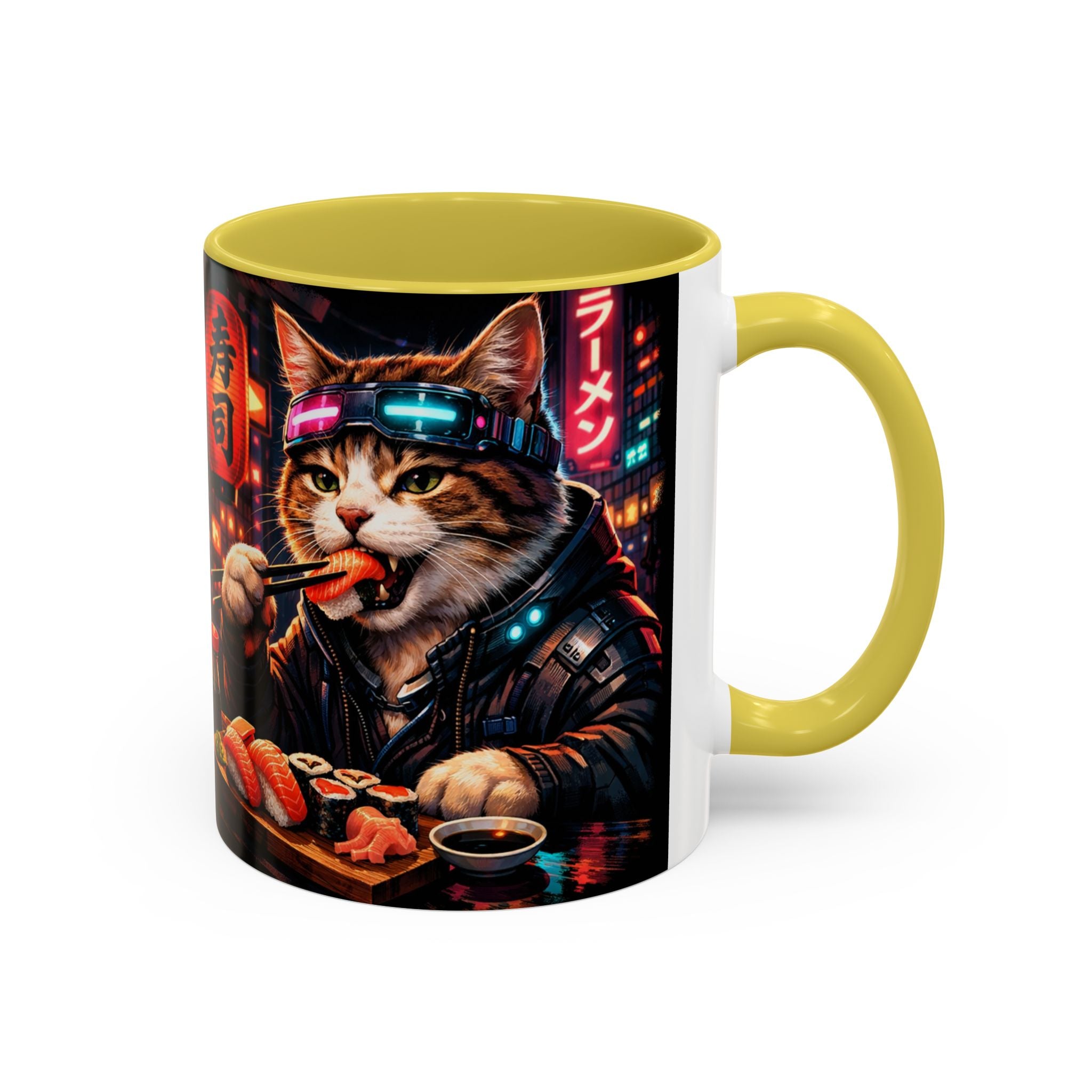 Cyberpunk Sushi Cat Mug | 11oz 15oz Ceramic Coffee Cup