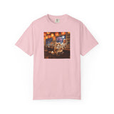 Whiskers and the Wondrous Noodles Cat Bar Ramen Scene T-shirt | Cozy Pub Cat Illustration