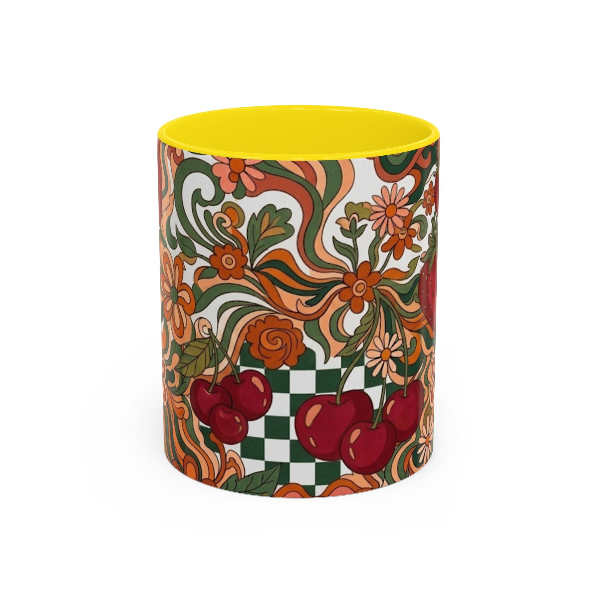 Vintage Cherry Strawberry Pattern Accent Mug | 11oz 15oz