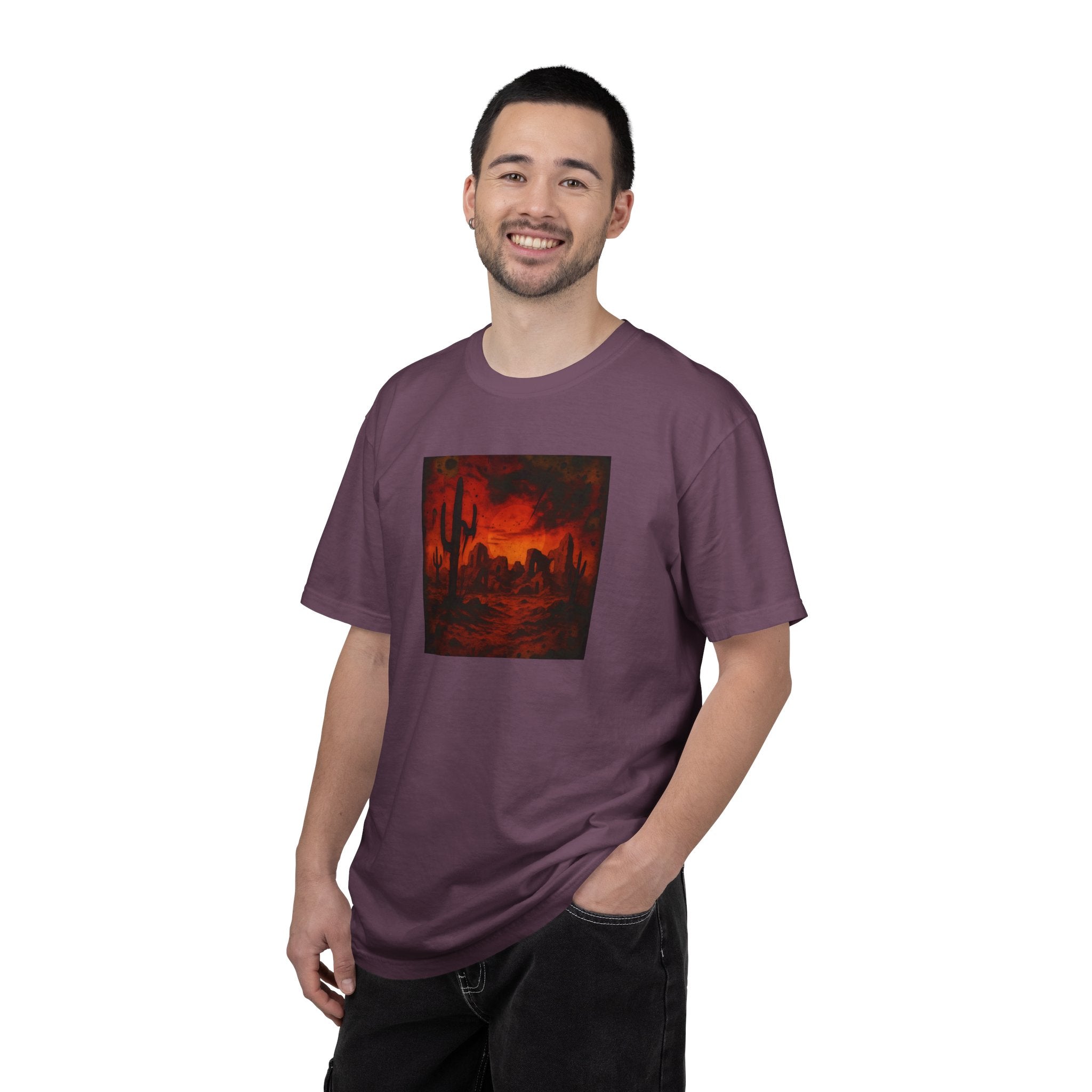 Red Desert Sunset T-shirt | Cactus Landscape, Moody Western Scene