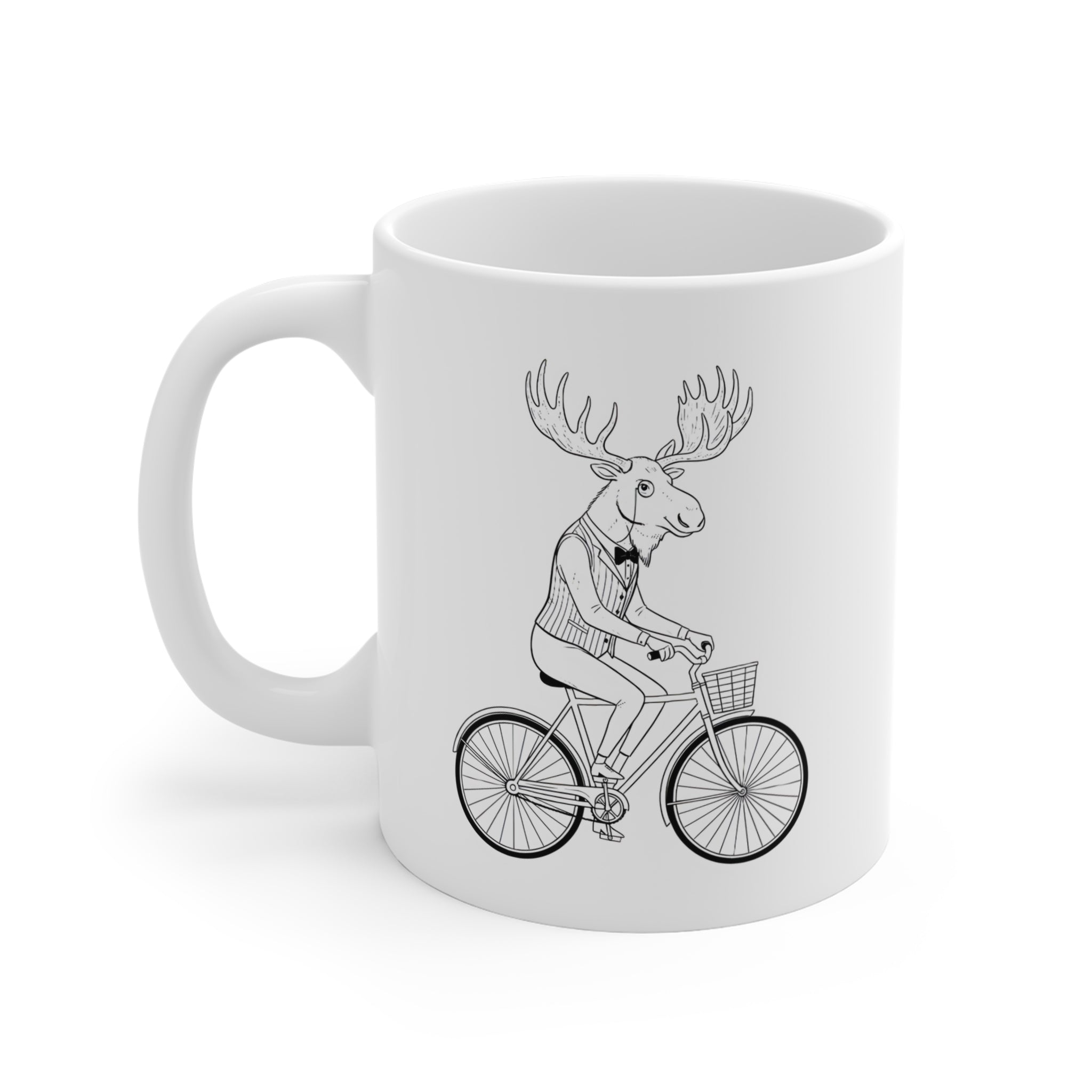 Moose Riding Bicycle Mug | Animal Illustration, Whimsical Woodland