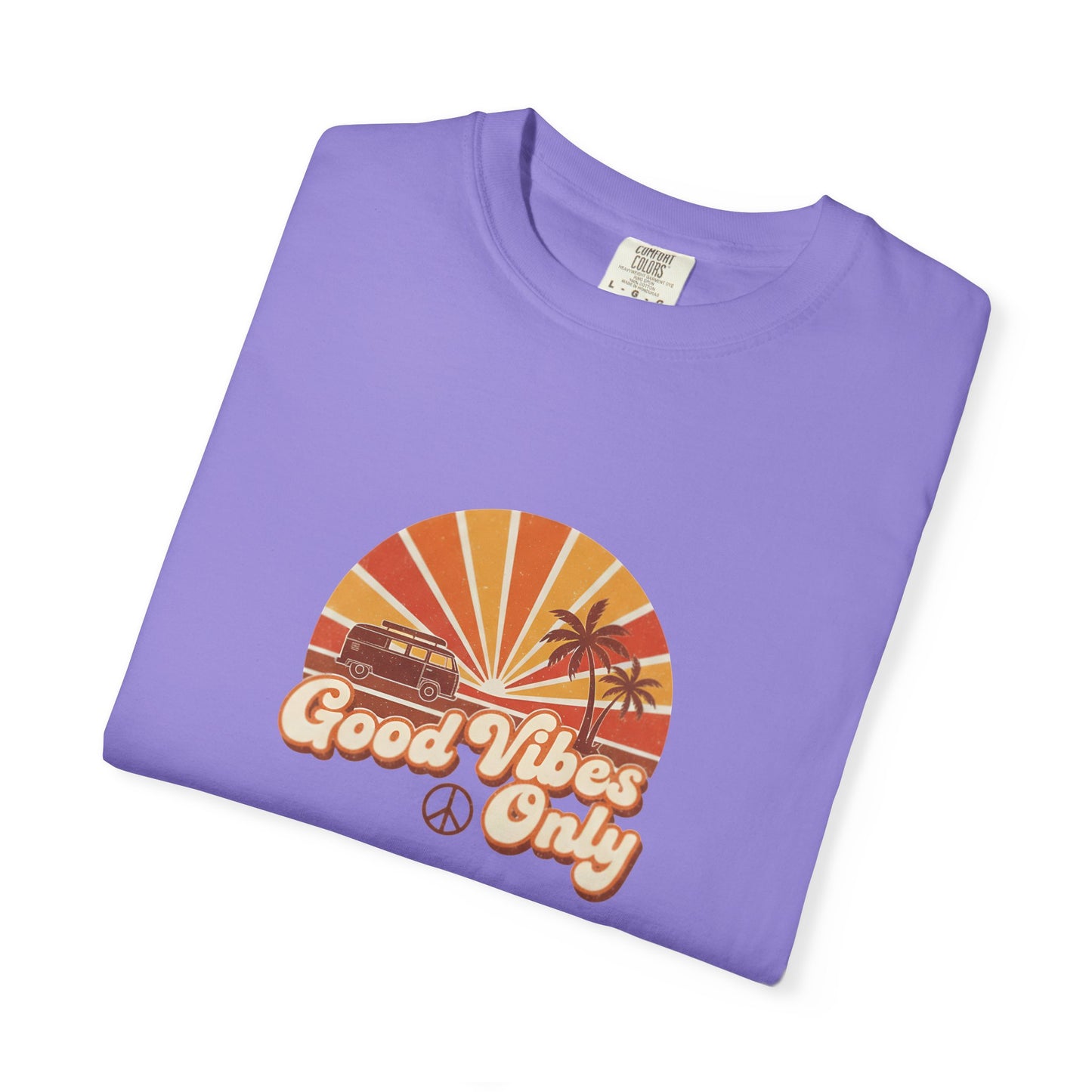 Good Vibes Only T-shirt | Retro Sunset Palm Peace Sign